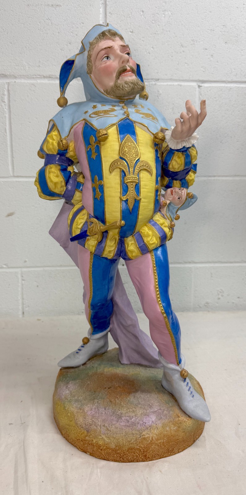 VERY LARGE antique 1800s handmade Edmé Samson Jester porcelain statue sculpture