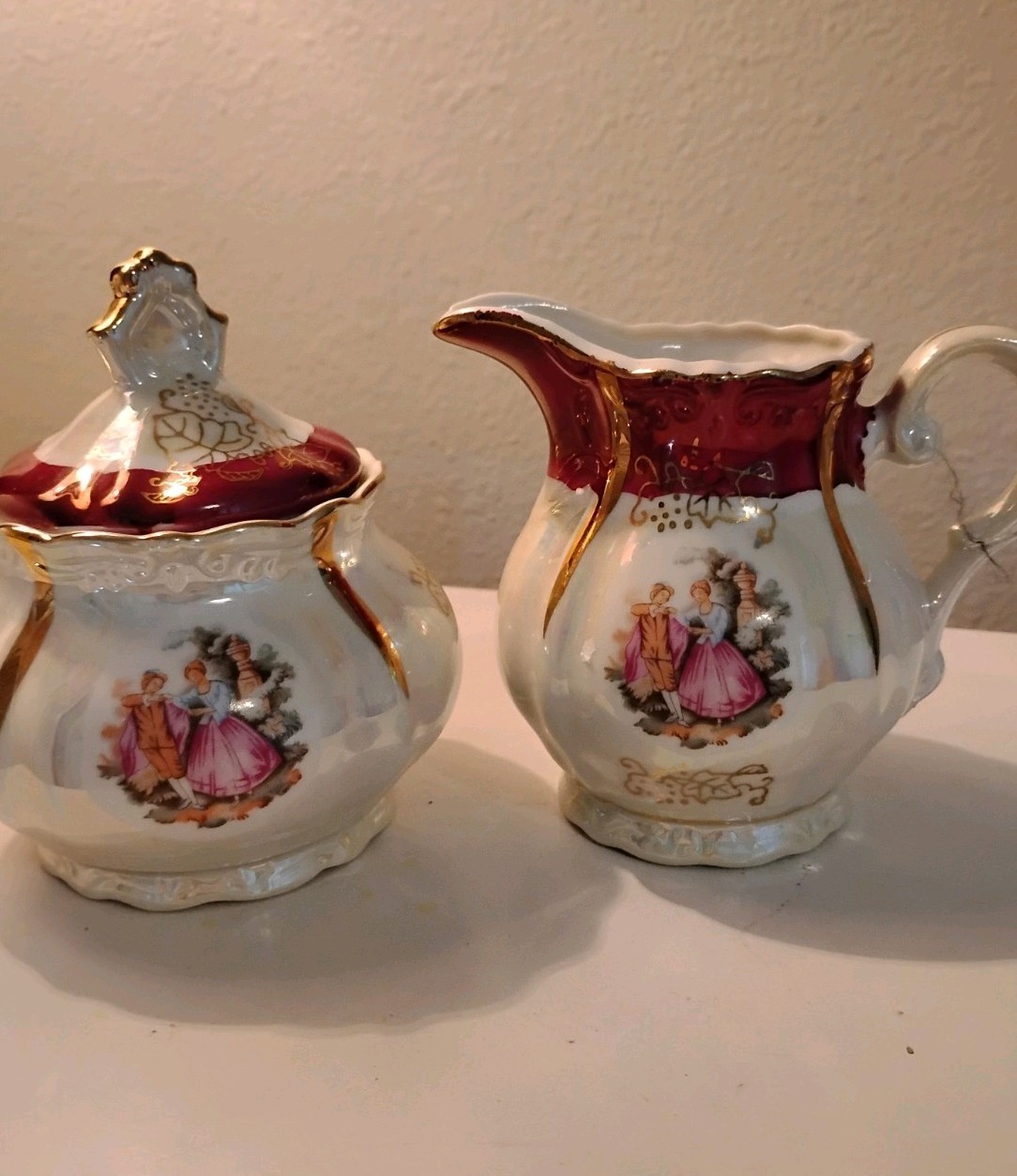 1950s Vintage Lustreware Fragonard Creamer & Sugar Set Gold Trim Japan Mint Cond 1950s Vintage Lustreware Fragonard Creamer & Sugar Set Gold Trim Japan Mint Cond