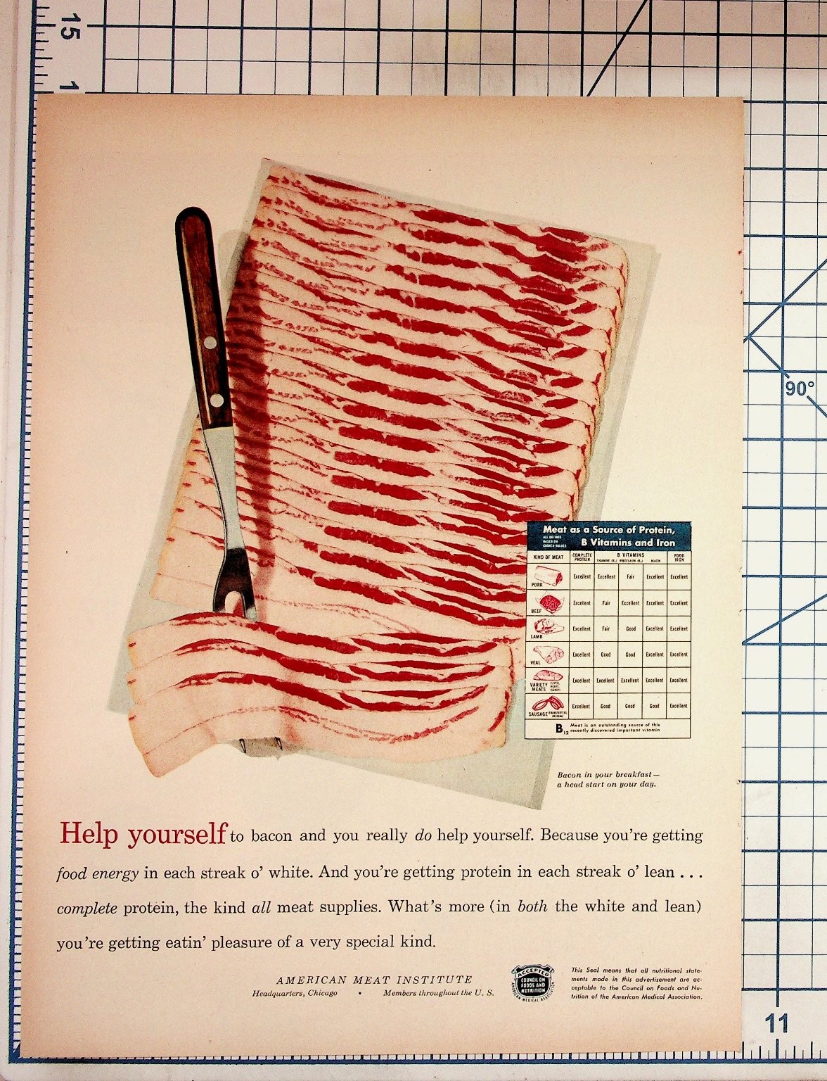 Vintage 1940s American Meat Institute Bacon Ad AMA Endorsed Nutrition Ephemera Vintage 1940s American Meat Institute Bacon Ad AMA Endorsed Nutrition Ephemera