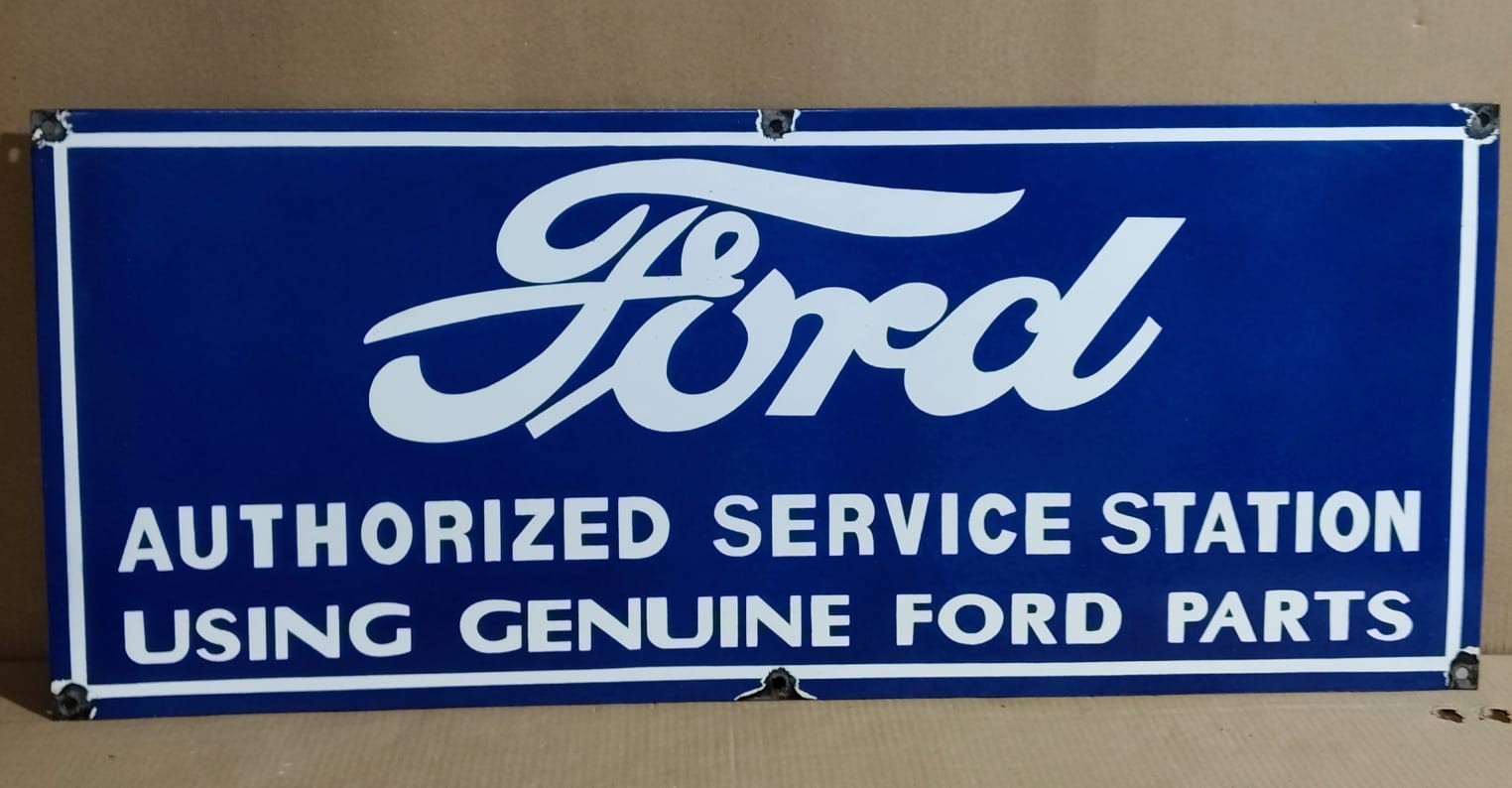 Ford Authorized Service Station Porcelain Enamel Sign  36 x 15 Inches 1 Side