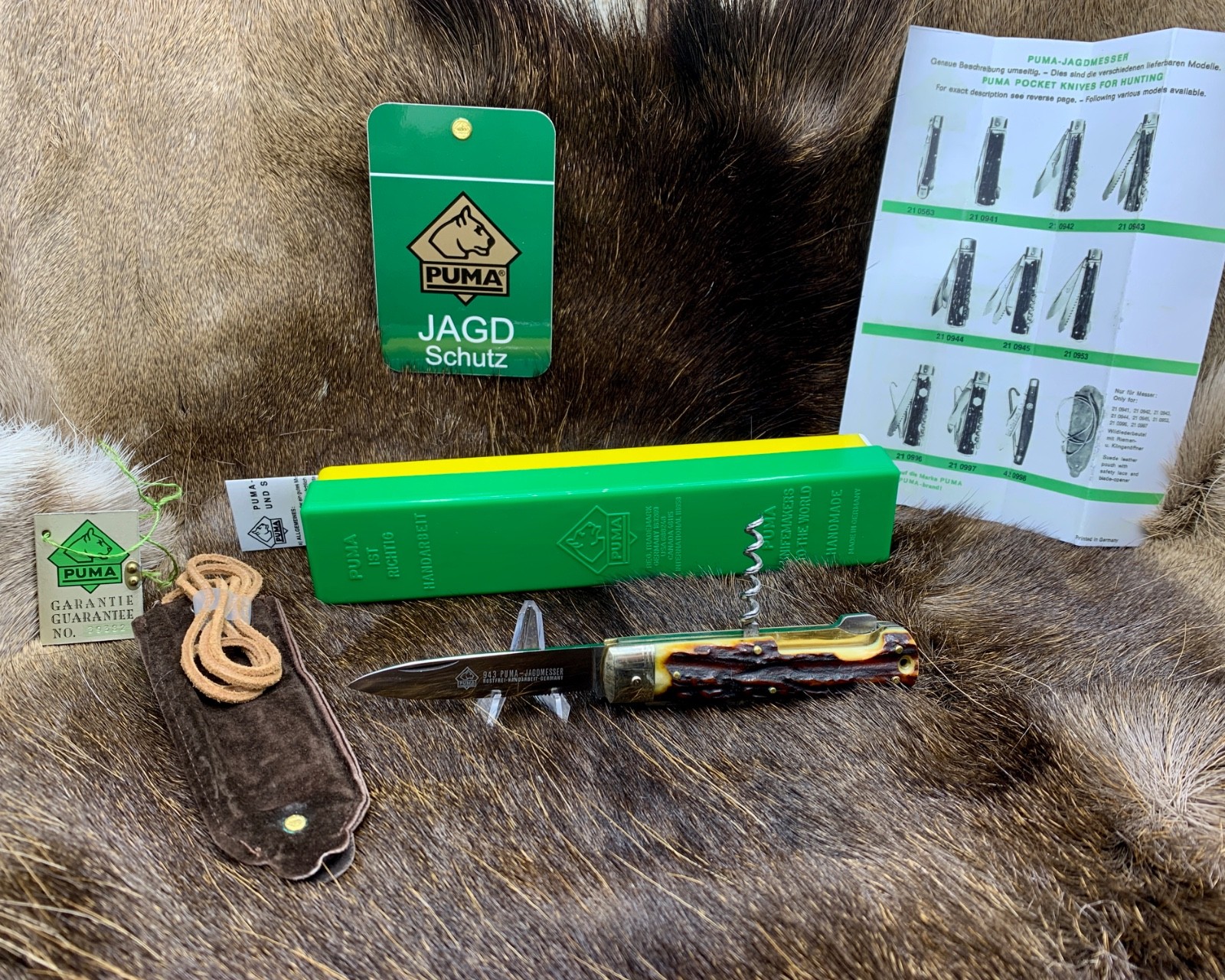 1983 Vintage Puma 943 Jagdmesser Knife With Stag Handles Mint Factory Box - P214