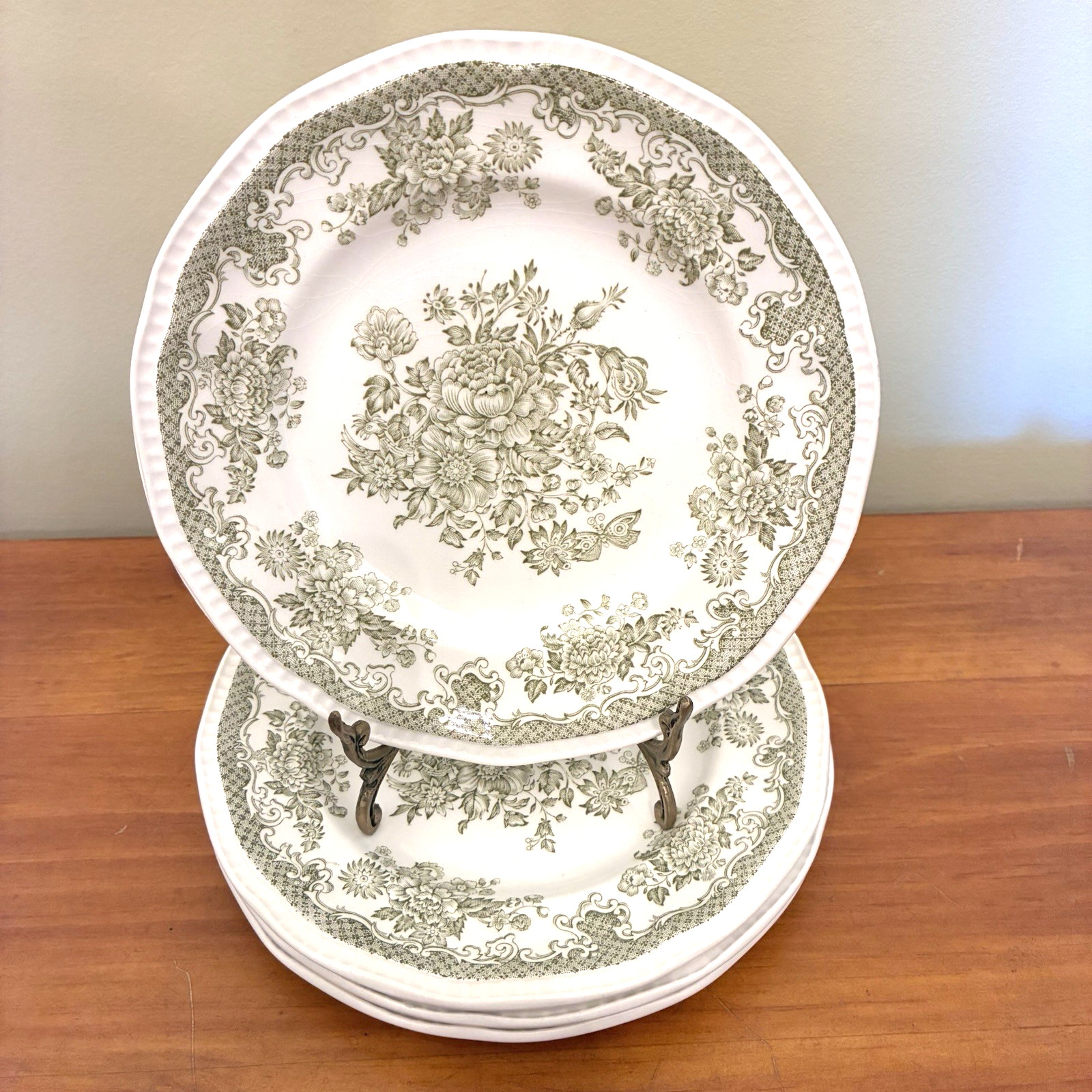 4 Kensington Staffordshire Balmoral Bread Cheese Plates Green Scalloped 7