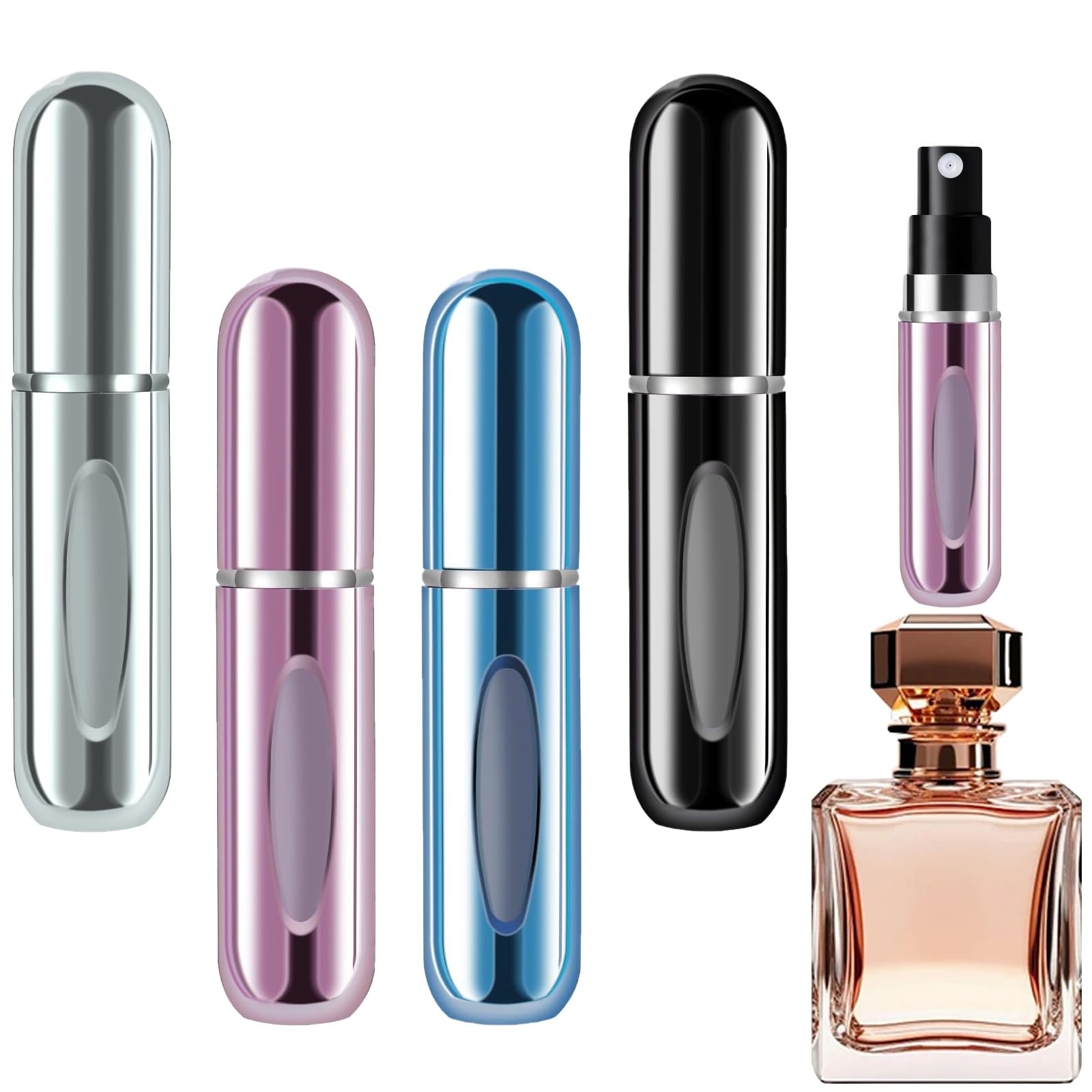 4 Pcs 5ml Mini Refillable Perfume Atomizer Bottom Fill Aluminum Travel Spray