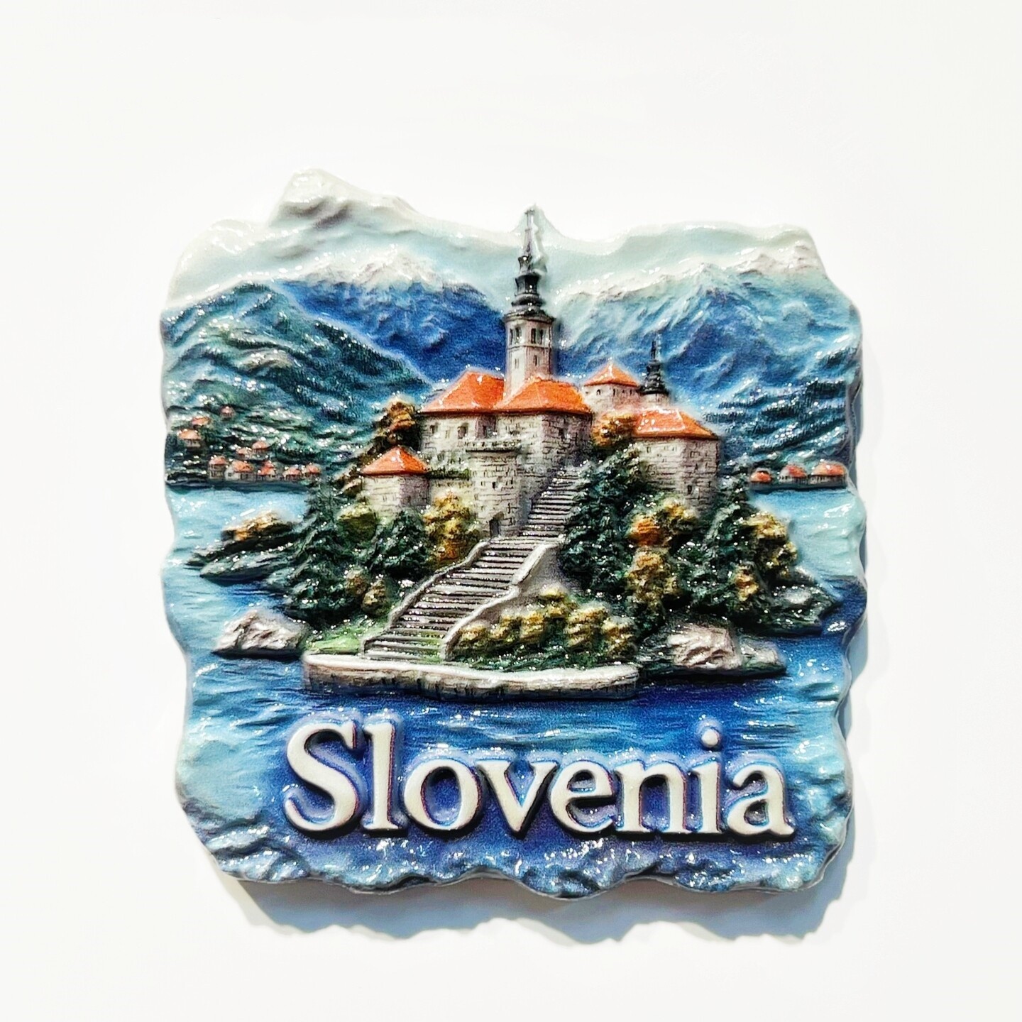 Slovenia Lake Bled Castle Mountain and Lake Scenery Souvenir Resin Fridge Magnet