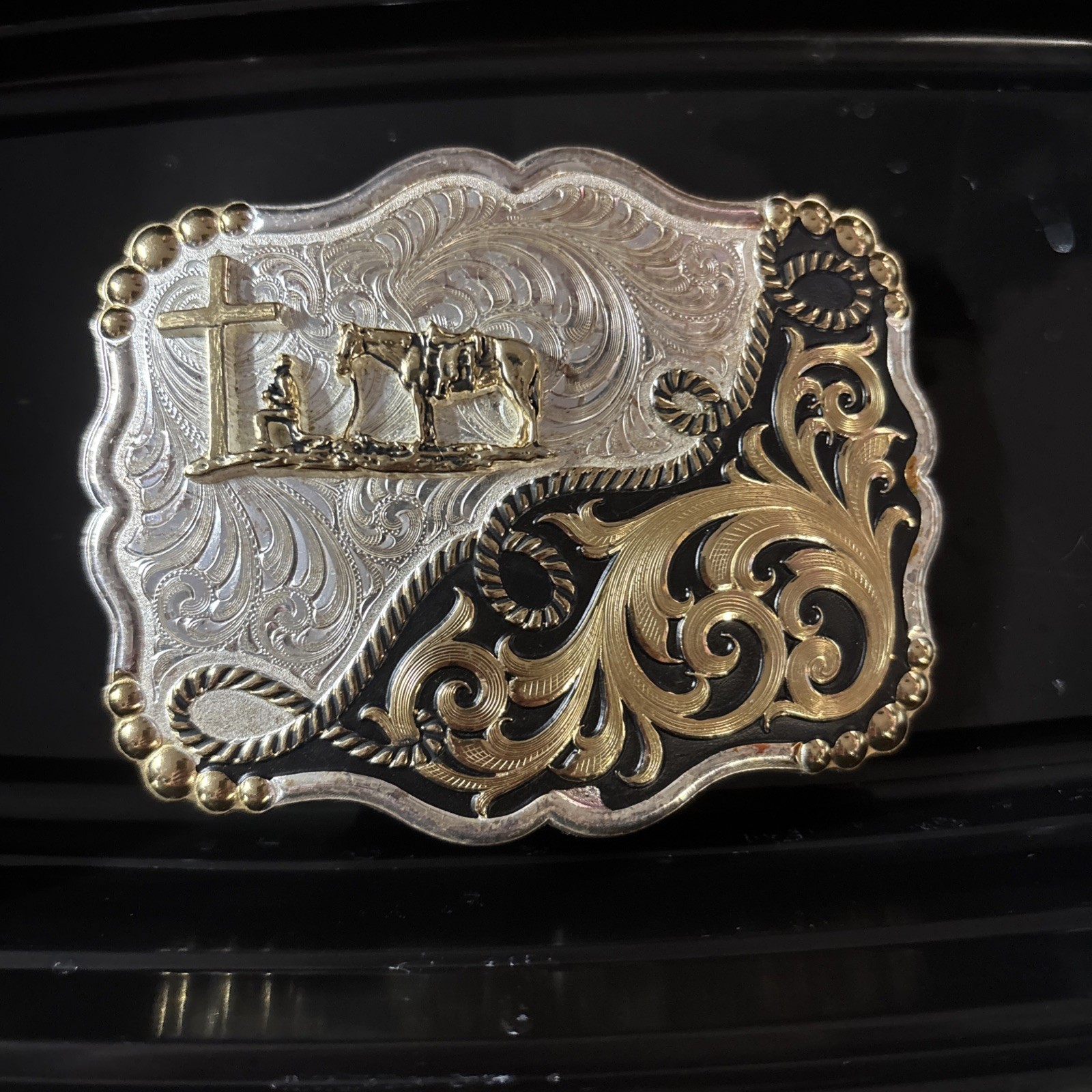 Montana Silversmiths Engraved Western Scrollwork Rope Cowboy Belt Buckle