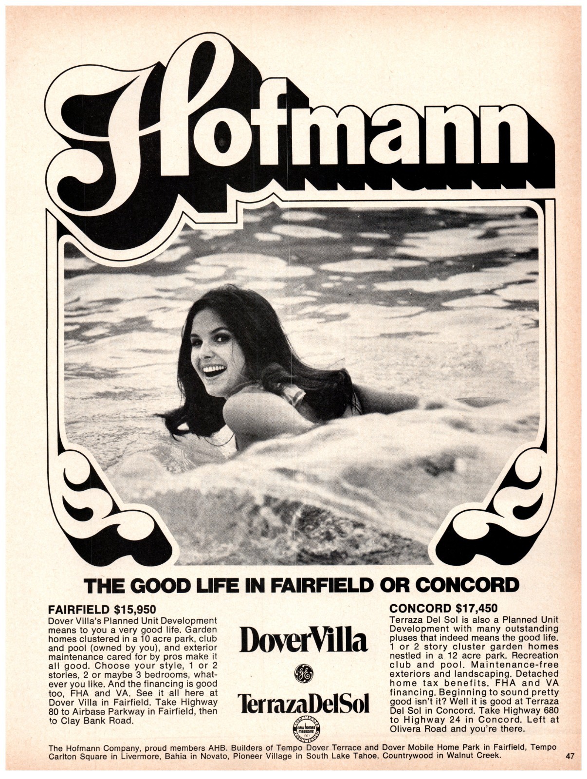 PRINT AD 1971 Hofmann The Good Life In Fairfield Or Concord 70\'s DoverVilla