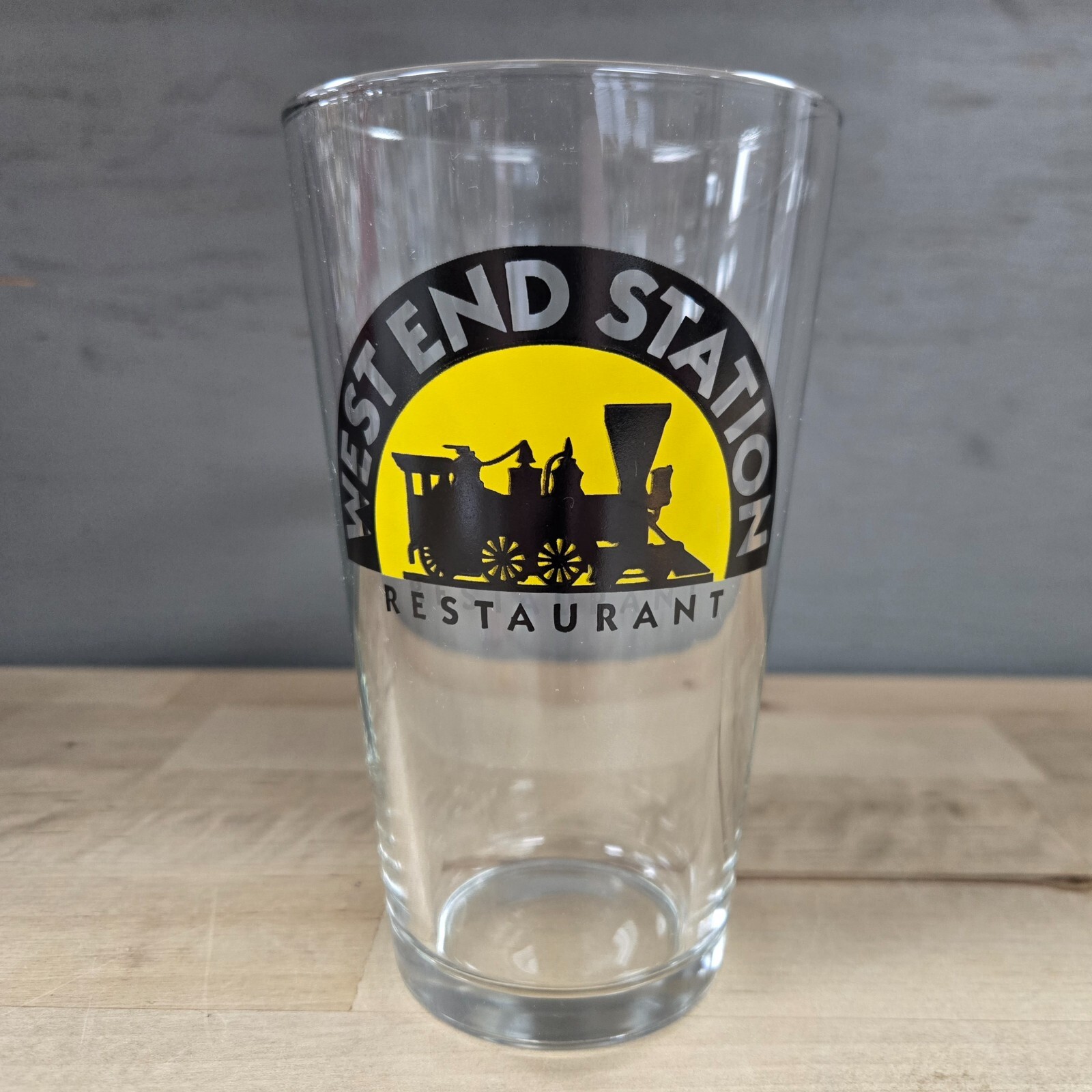 West End Station Restaurant ~ Locomotive Train Pint Beer Glass ~ NEW