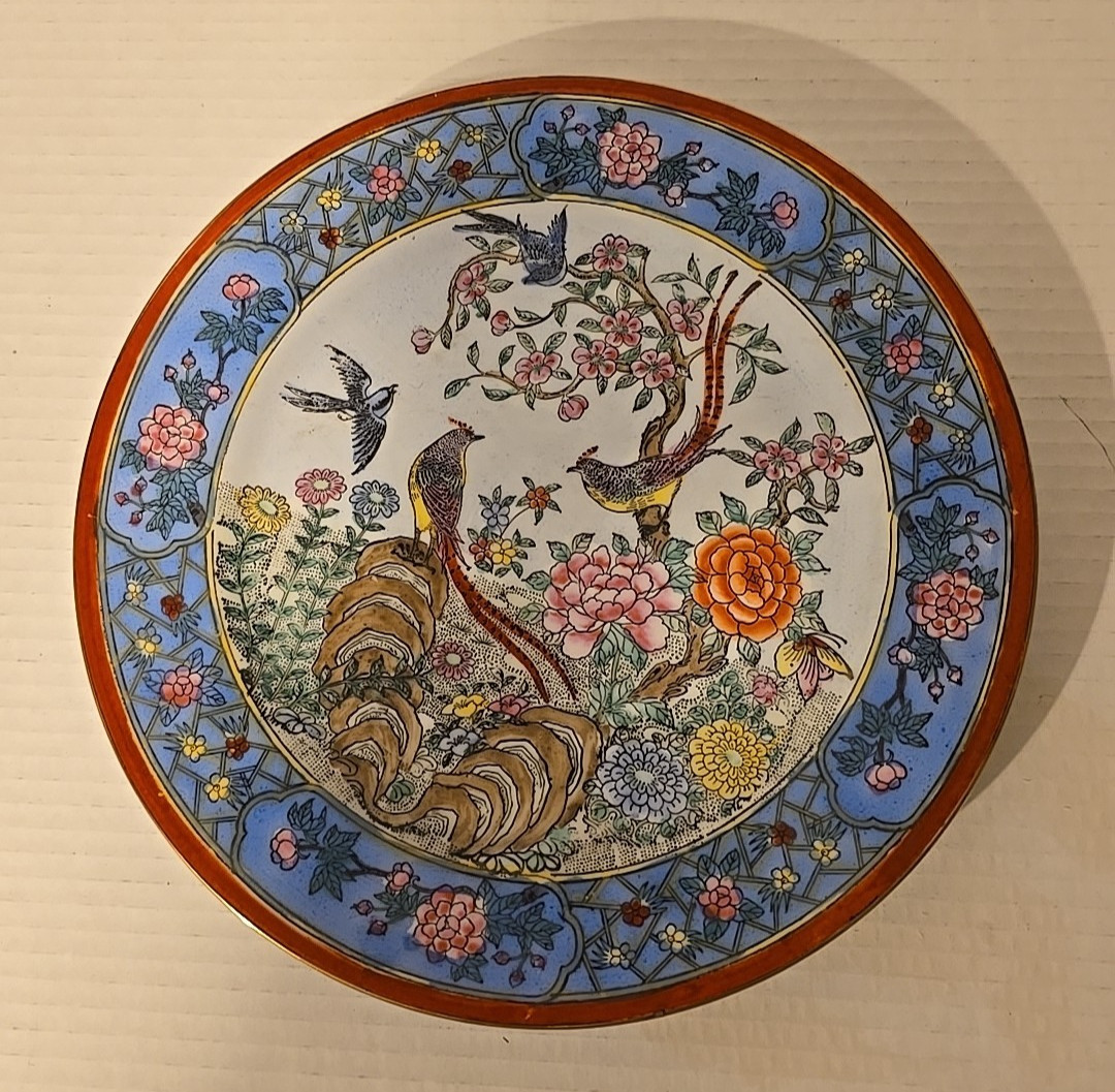 VTG Nora Fenton Exotic Birds Plate 10.25 HandPainted Floral Macau Porcelain-READ