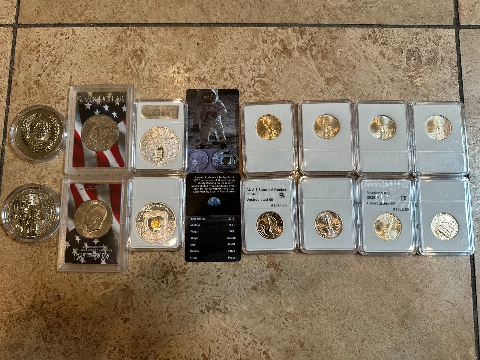 NASA Apollo Artemis Saturn US USSR Space Program Gold Platinum Dollar 7 Coin Set