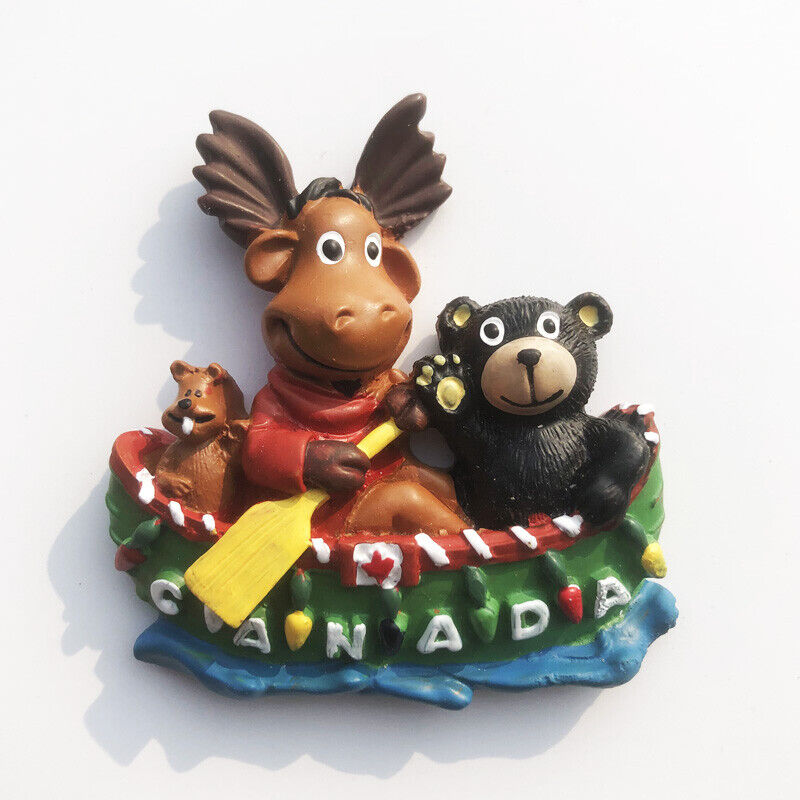 Canada Iconic Animals Beaver Moose Bear Souvenir 3D Resin Fridge Magnet Cute