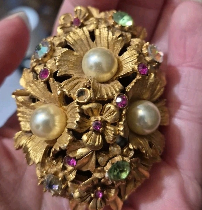 Vintage Florenza Jeweled Goldtone Trinket Box