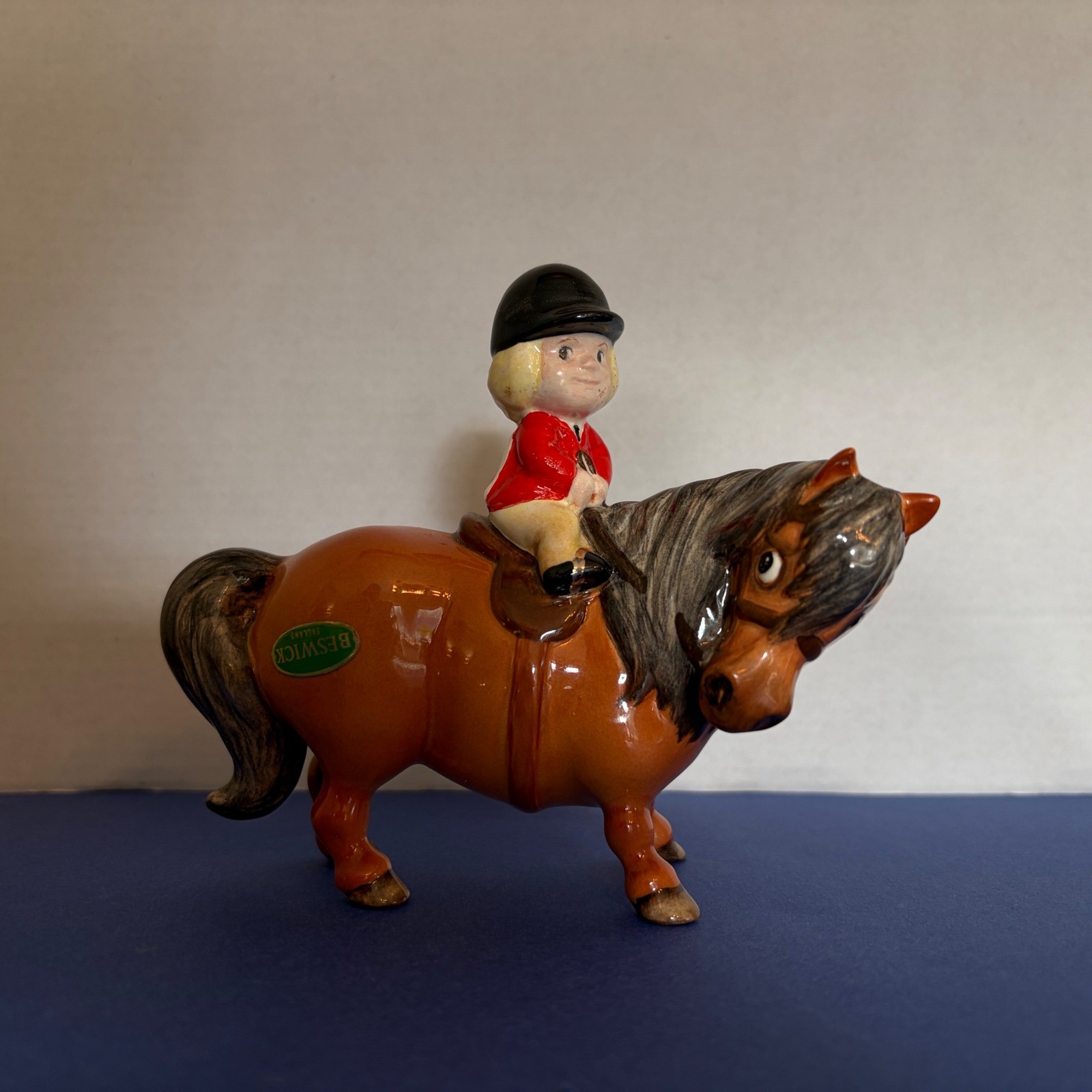 Vtg Beswick England Norman Thelwell Kick Start Pony Horse Figurine Brown Sticker
