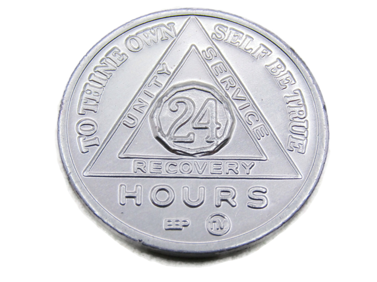 AA 24 Hour Recovery Token Chip Medallion To Thine Own Self Be True Silver Tone