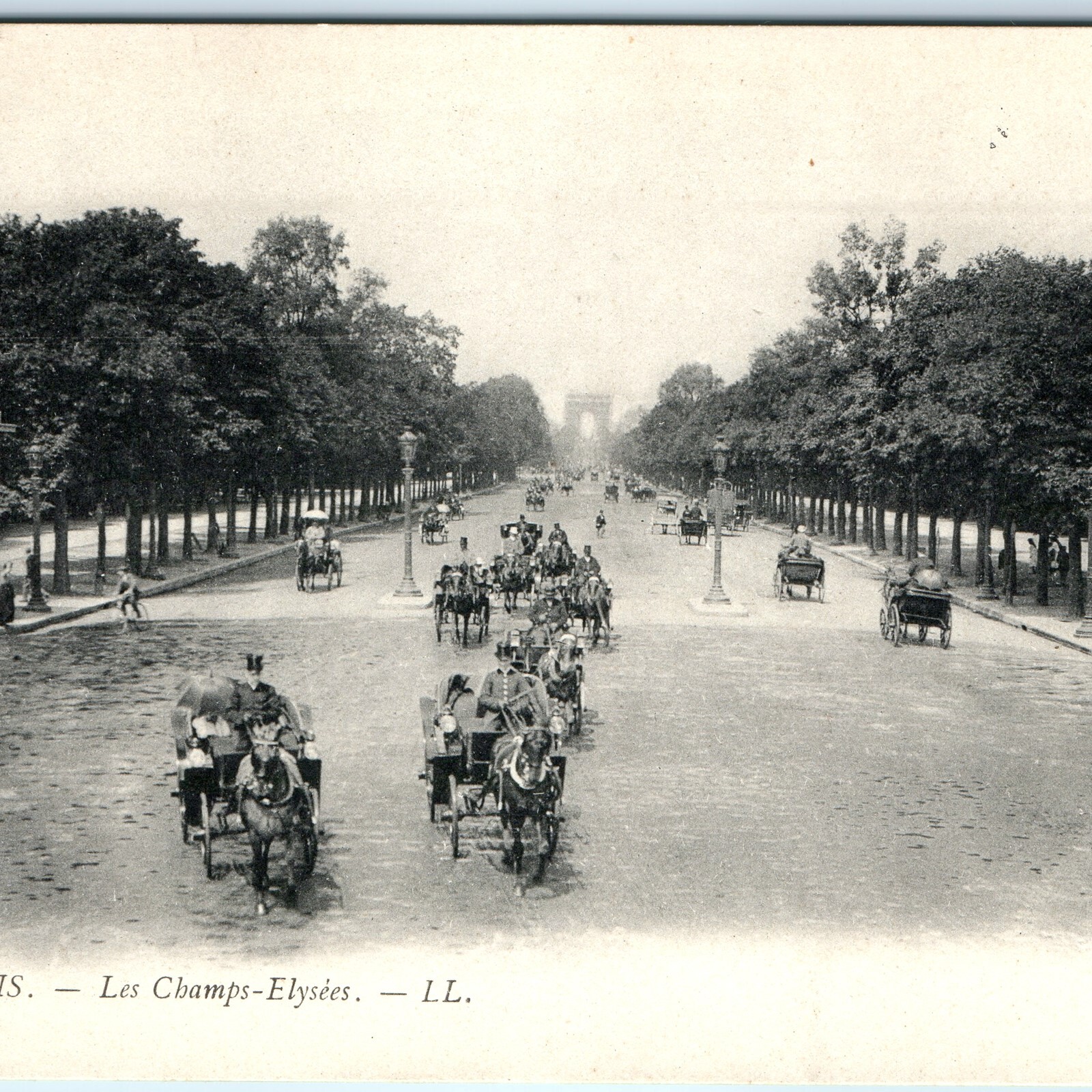 c1900s Paris, France Champs-Elysees Avenue Horse Carriages Arc de Triomphe A357
