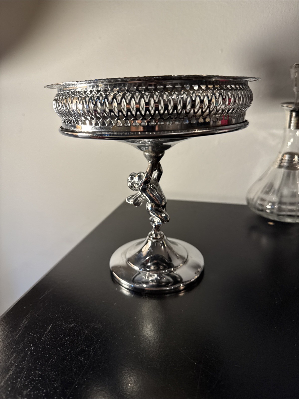 Vintage Silver Plated Tazza Centerpiece With Figural Cherub