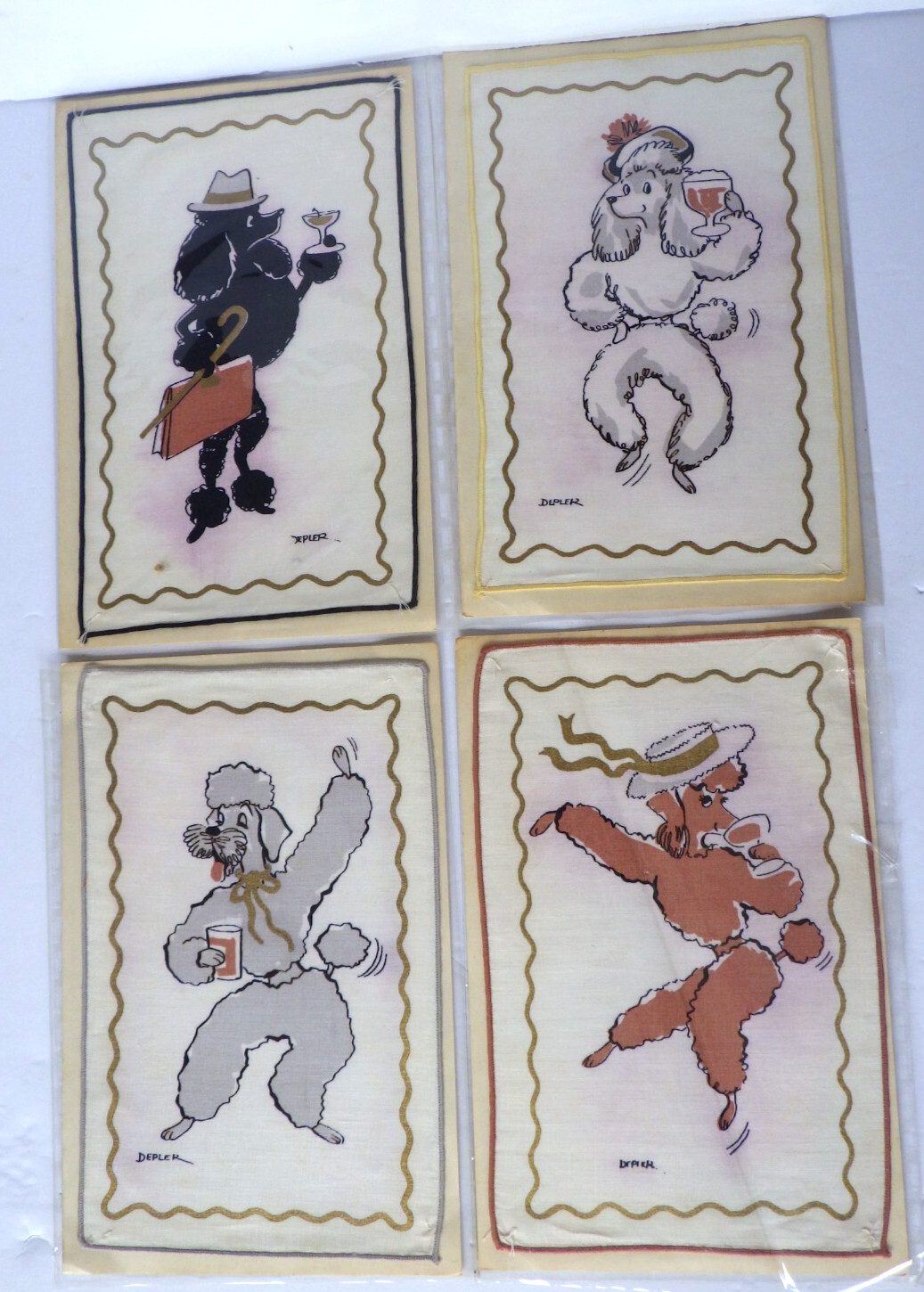 Vintage Constance Depler Cocktail Napkins Anthropomorphic Poodles Set of 8 New