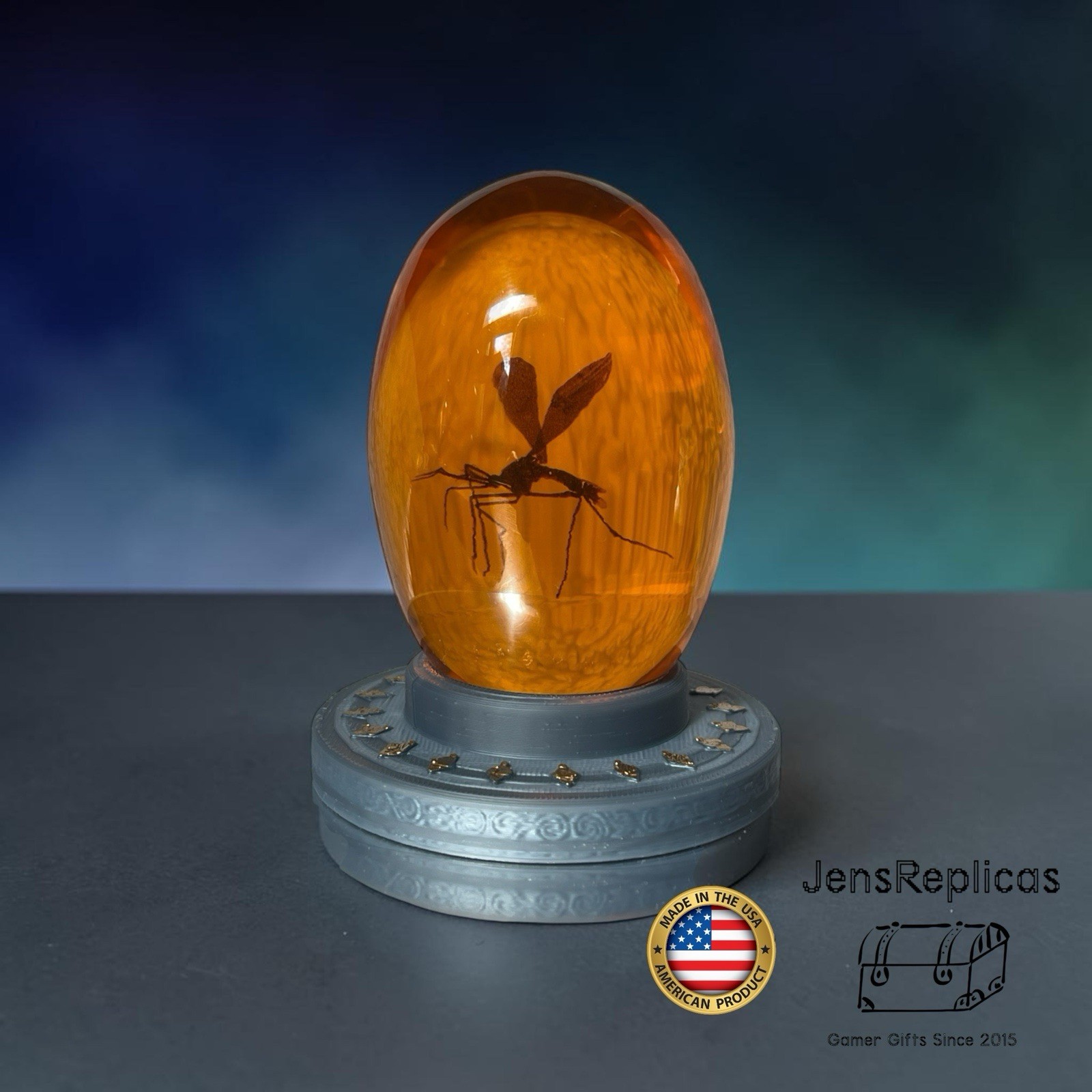 Mosquito in Amber With Collectible Jurassic Park Base Dinosaur Fossil Prop