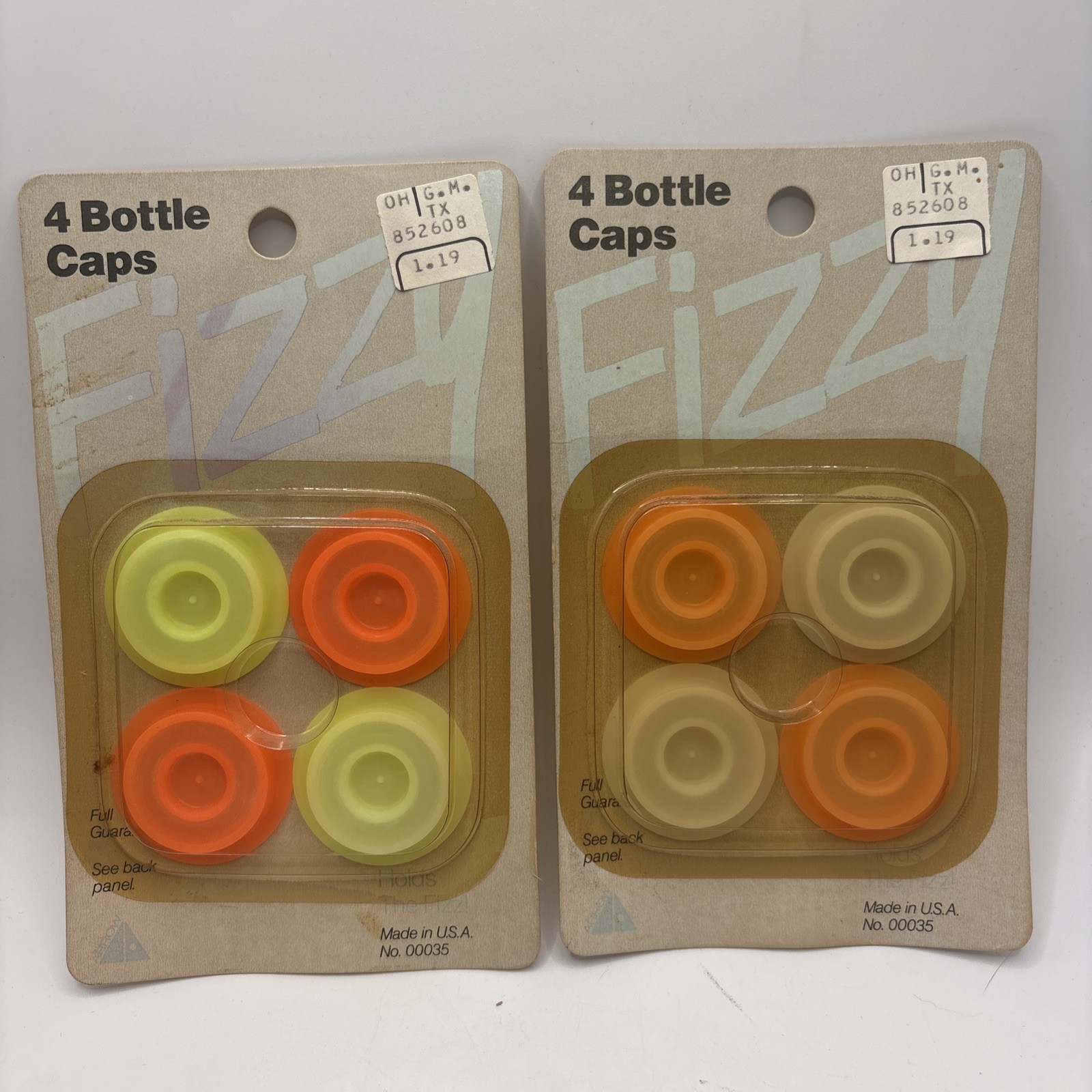 Vtg 1970s Arrow Plastics FIZZY Bottle Caps NOS Sealed Lot Of 2 USA #00035 Prop