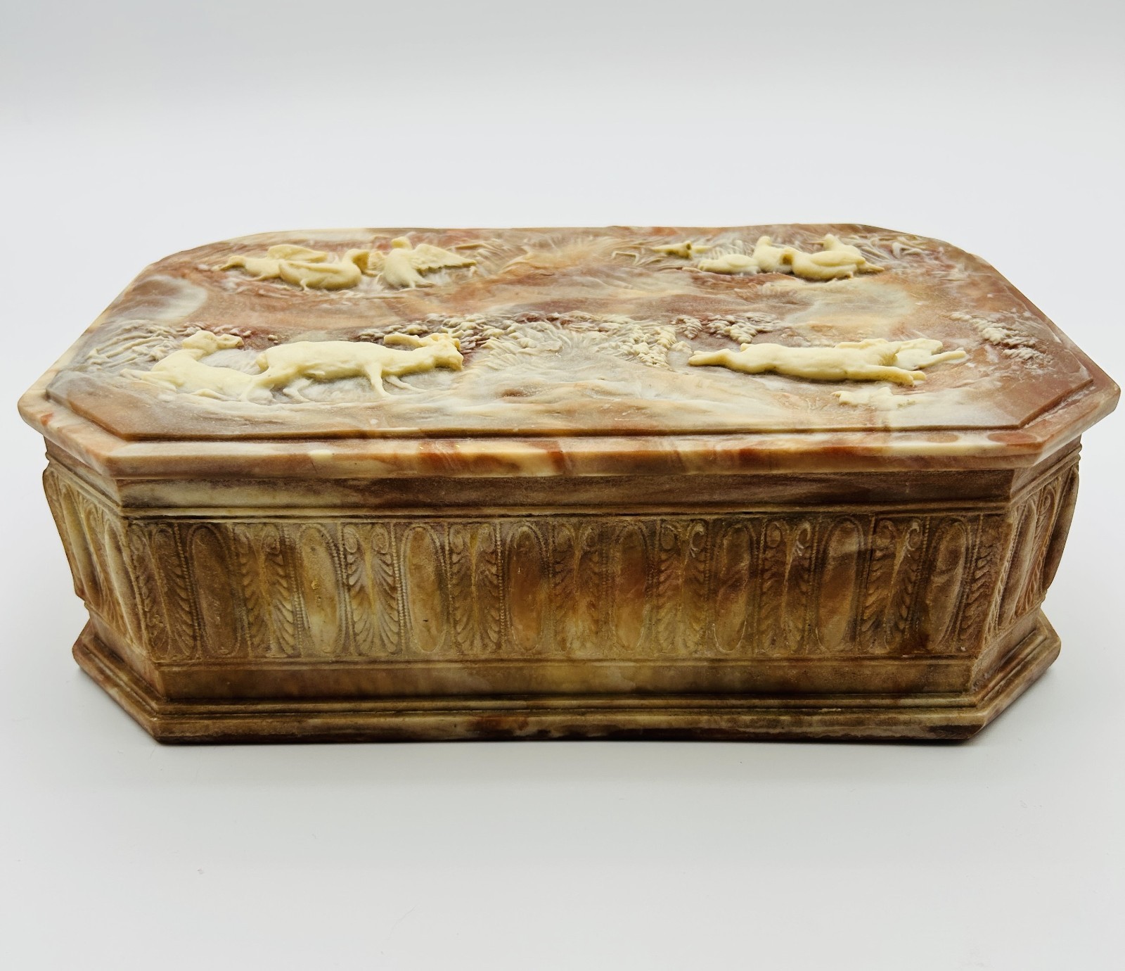 Vintage Large Incolay Stone Selva Vita Wildlife Jewelry Box 11