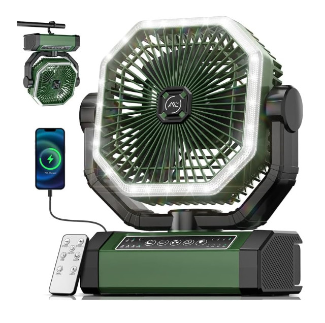 Ventilador Camping 24000mAh con Luz, Mando y 4 Velocidades Recargable Portátil