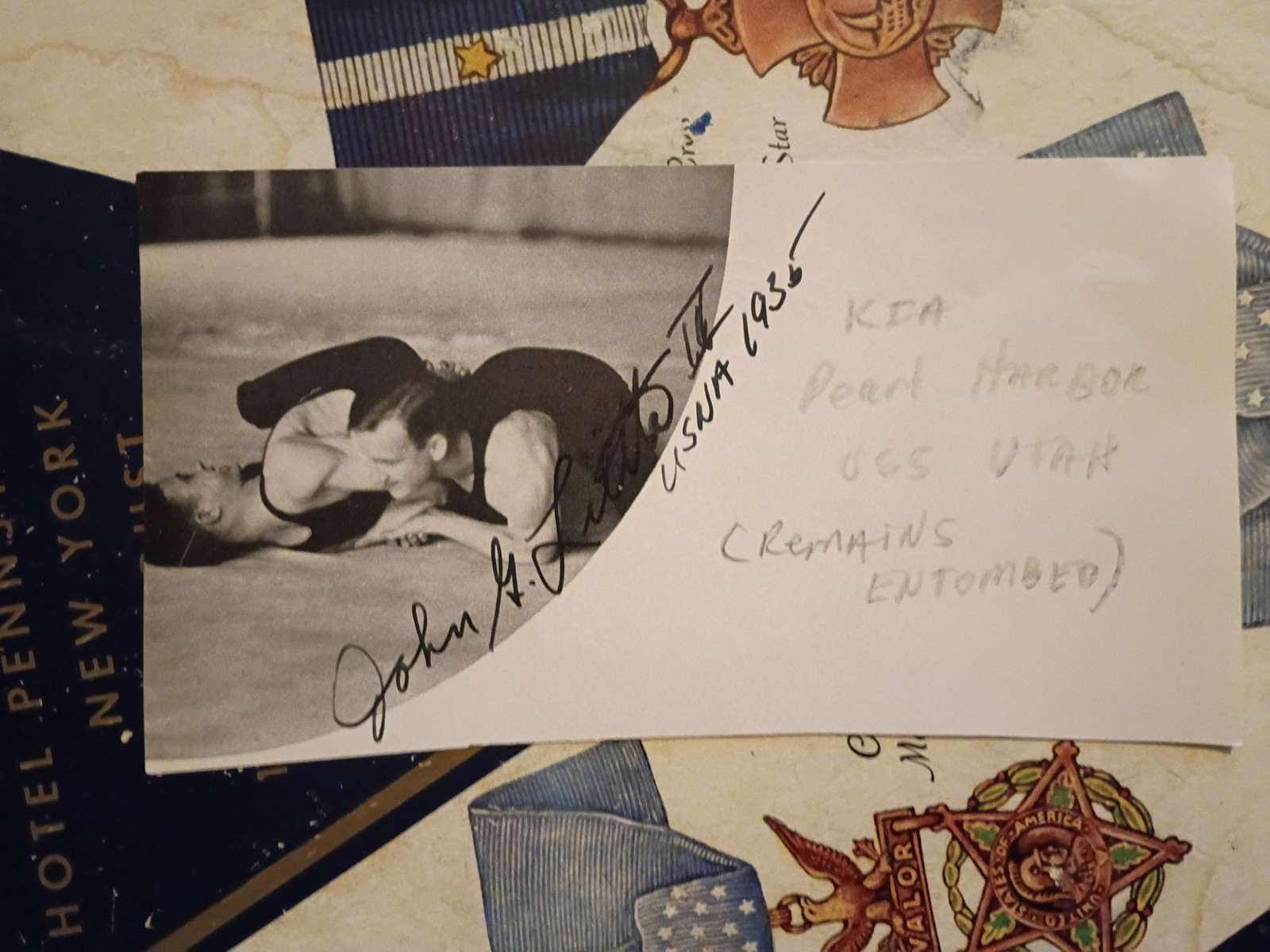 Lt(jg) JOHN G. LITTLE III, KIA Pearl Harbor USS Utah Signed 1935 USNA Photo RARE