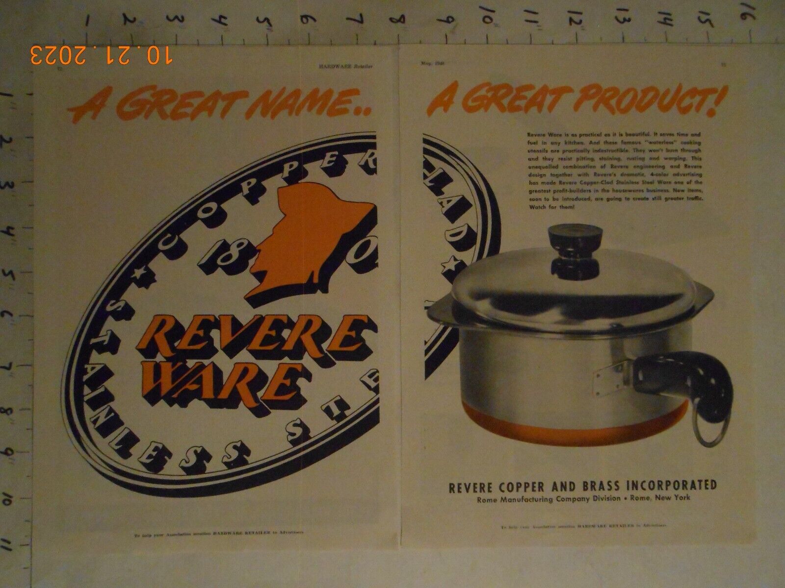 1948 Revere Copper & Brass Inc 2 page Trade print AD Rome New York Manufacturing