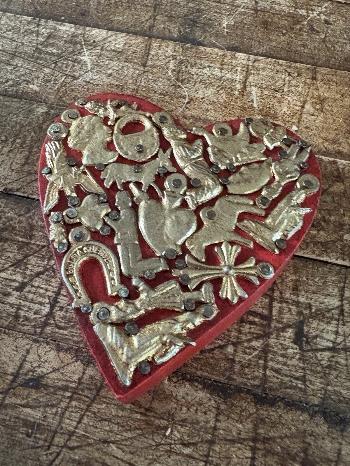 Orange Wood Heart Milagros Handmade Mexican Folk Art Love Token Small Size
