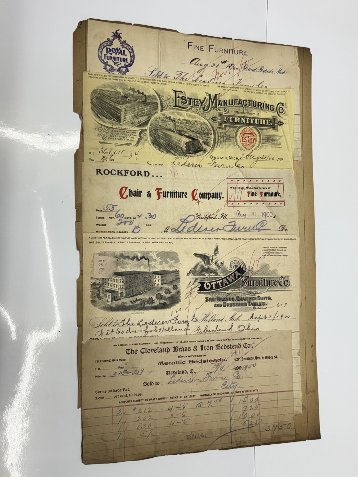Vintage Invoices From 1900 Total of 9 Out of Old Invoice Ledger