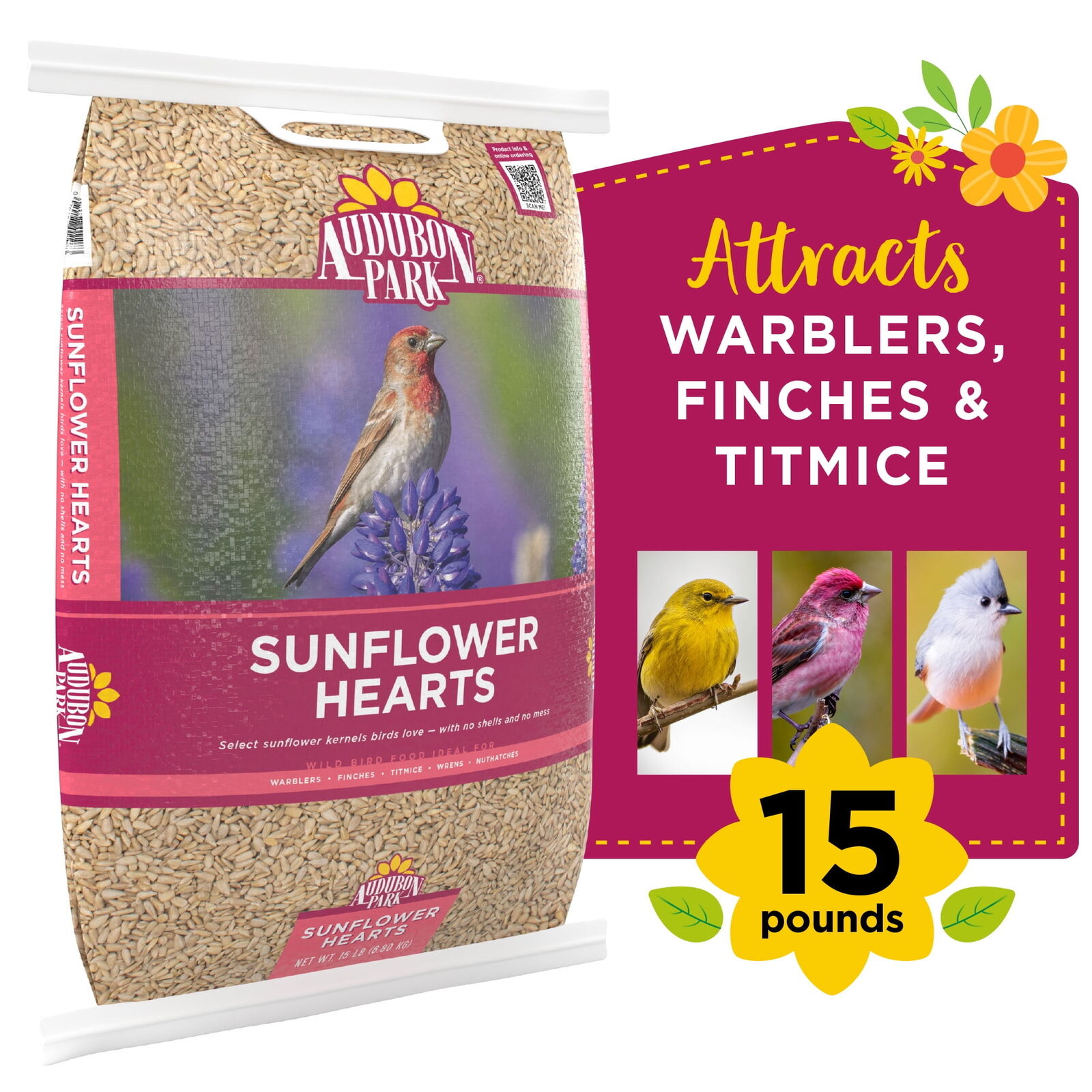 Audubon Park Sunflower Hearts Wild Bird Food, Dry, 15 lbs.
