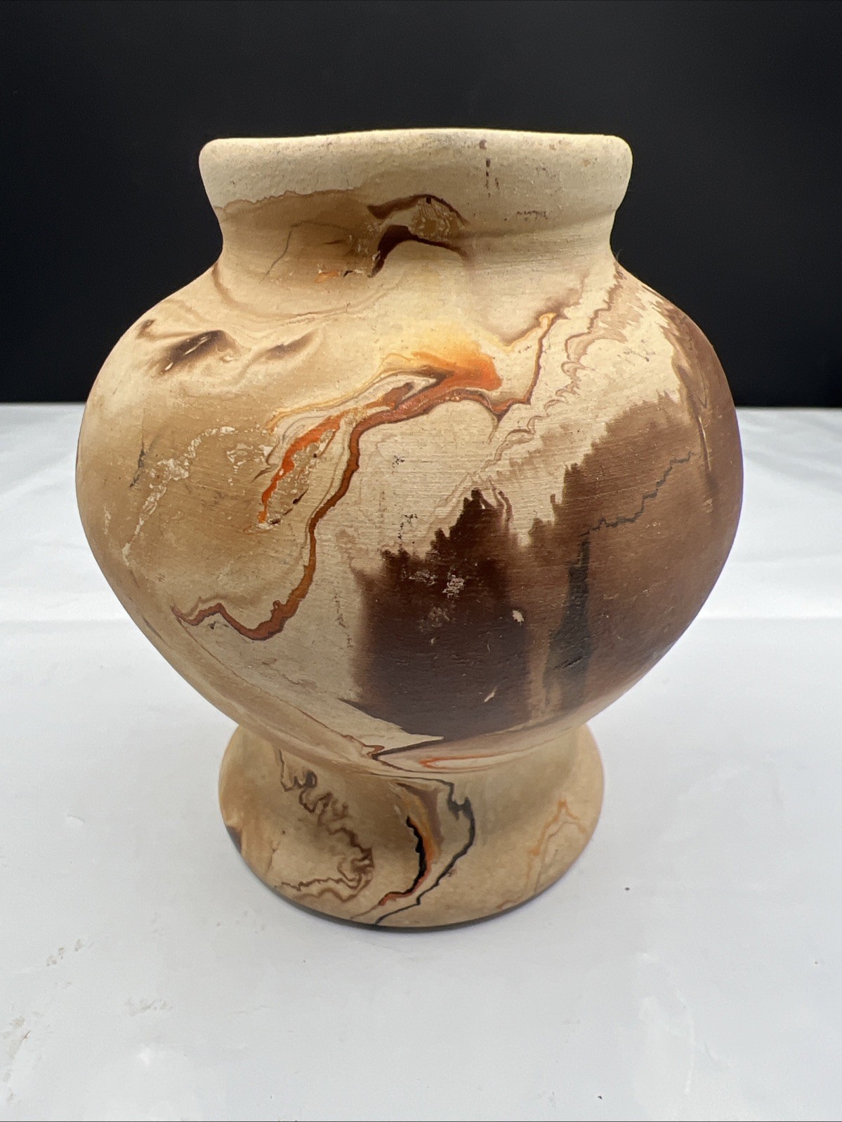 Vintage Nemadji Pottery Swirl Art Vase Marbled Clay Moose Lake Minnesota 3.25in
