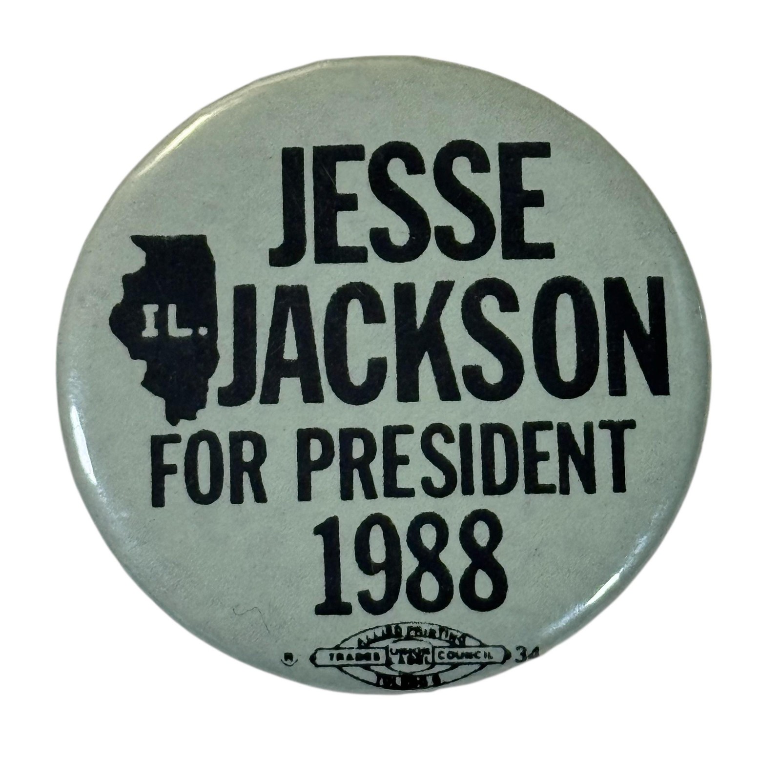 Vintage 1988 Jesse Jackson For President Campaign Pinback Button Illinois