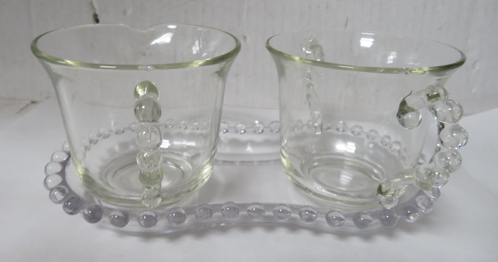 Candlewick Cream Sugar Set w Tray IMPERIAL GLASS Tray is seated anti-slide Vtg