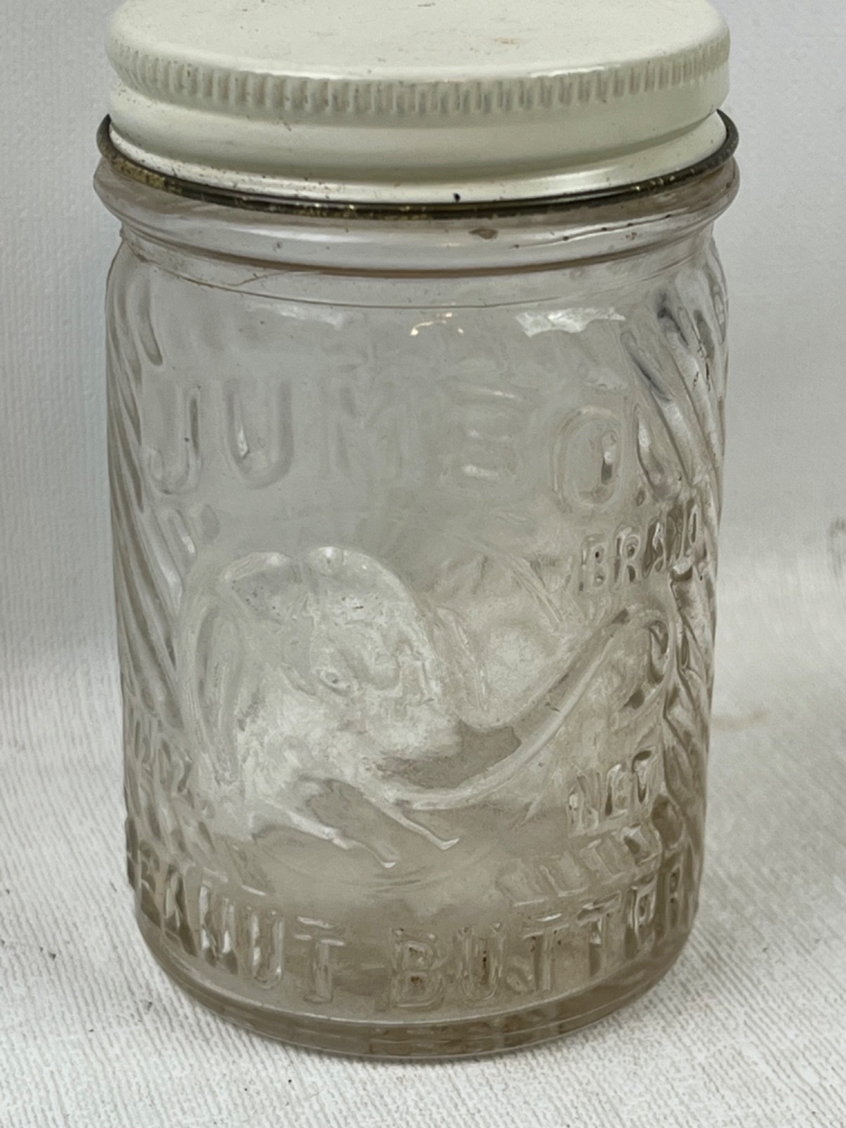 Vintage JUMBO PEANUT BUTTER JAR 3 1/2 OZ RARE VERY SMALL Pat'd June 24,1930