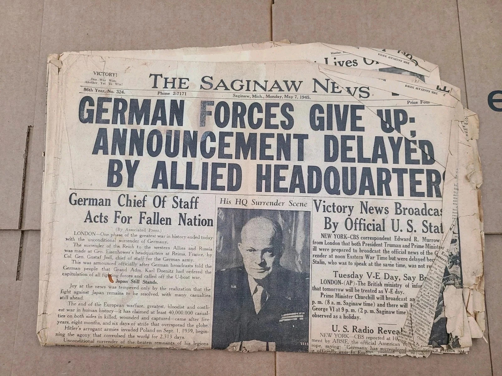 German Forces Give Up World War II 1945 Saginaw Michigan Newspaper