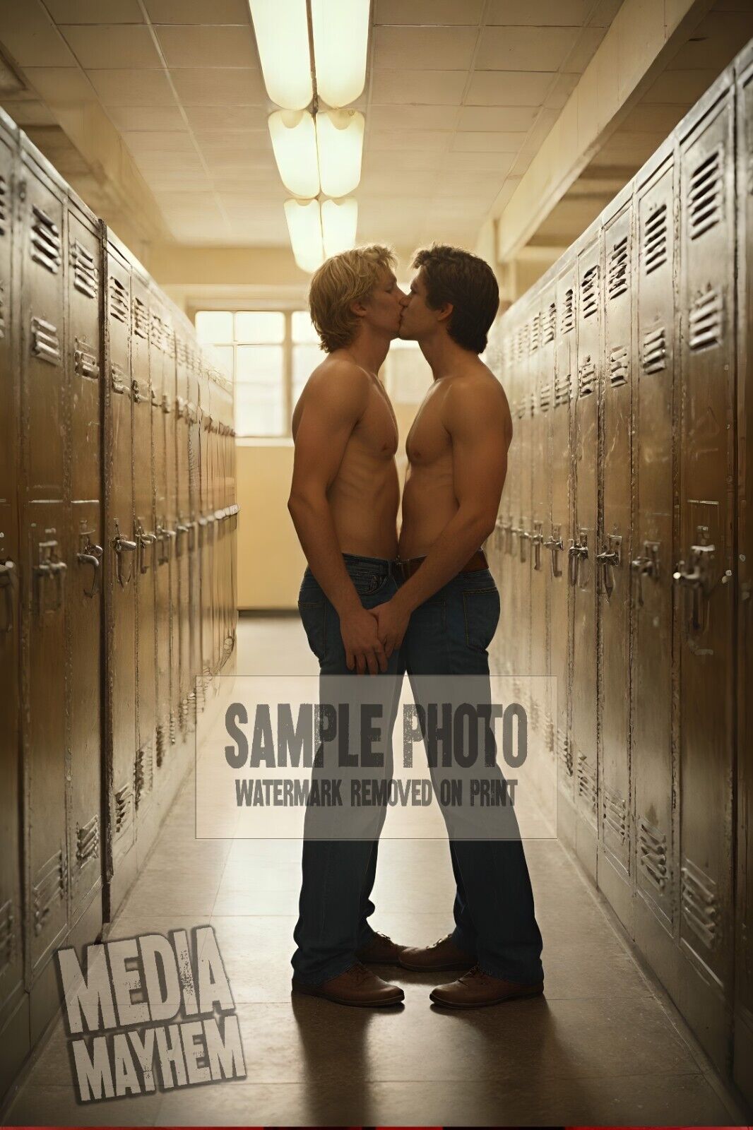 Two Men Kissing in the Locker rooms  Print 4x6 Gay Interest Photo #678