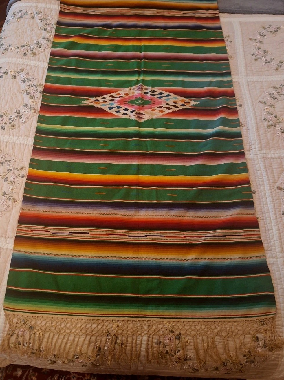 NEVER USED 1930 Mexican Serape Wool Saltillo Blanket Runner ANTIQUE DEALER ESTAT
