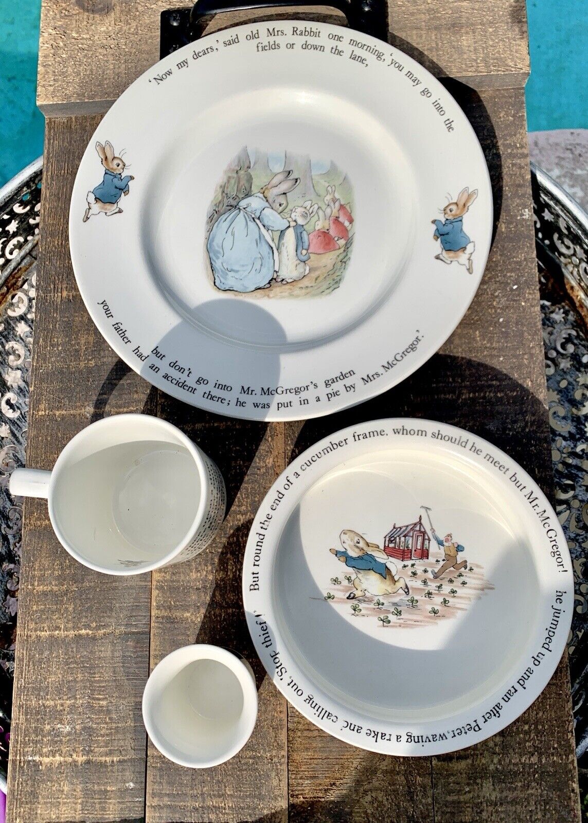 Vintage Wedgewood Beatrice Potter Peter Rabbit Nursery 4 Piece Baby Dish Set