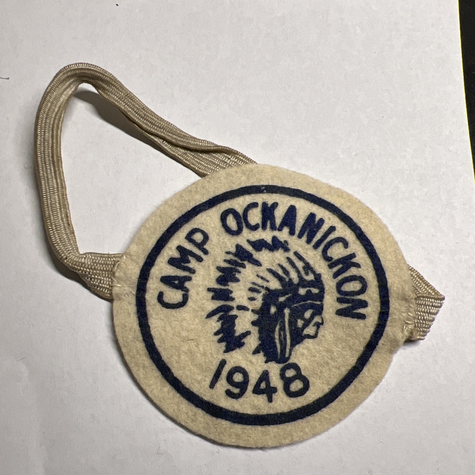 RARE Vtg  1948 CAMP OCKANICKON Arm Felt Camp Patch Boy Scout BSA Indian Logo