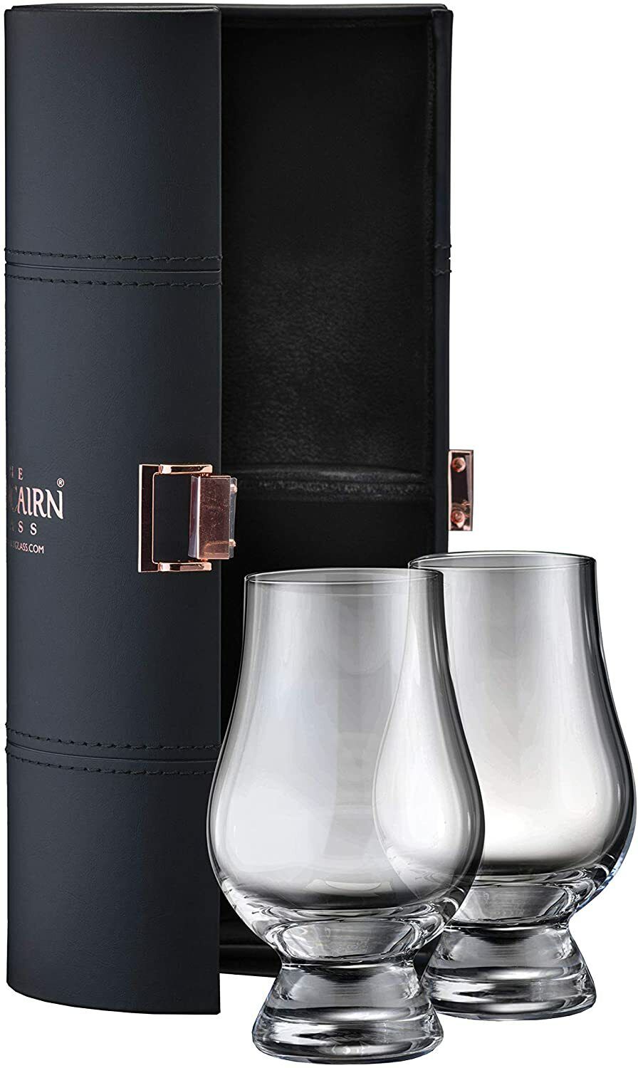Glencairn Original Whisky Glass, Set of Two in Black Leather Travel Case 6oz
