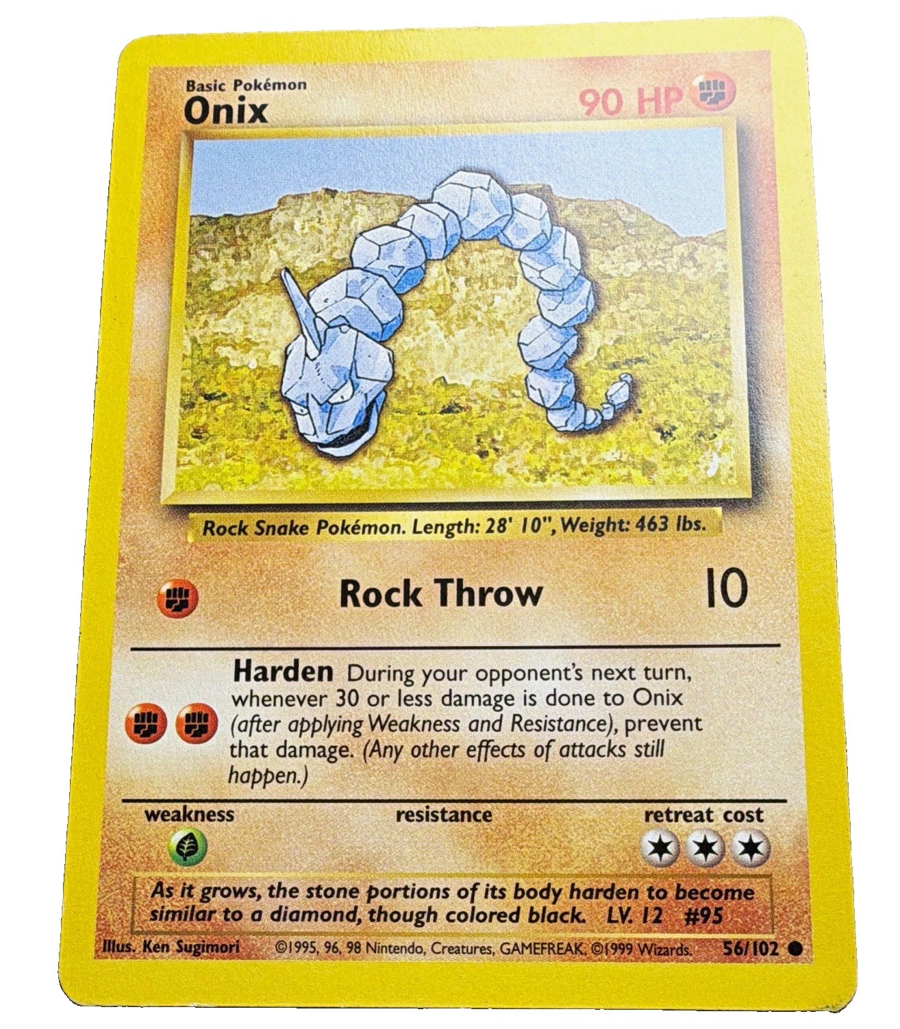Pokémon Base Set 1999 Onix 56/102 Non-Holo Wizards WOTC English Card Pokémon Base Set 1999 Onix 56/102 Non-Holo Wizards WOTC English Card