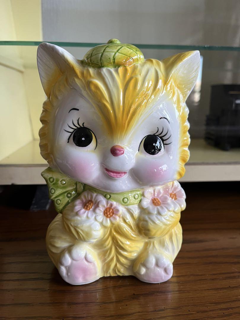 Vintage Brinn's Ceramic Yellow Cat Ornament Made in Japan Rare
