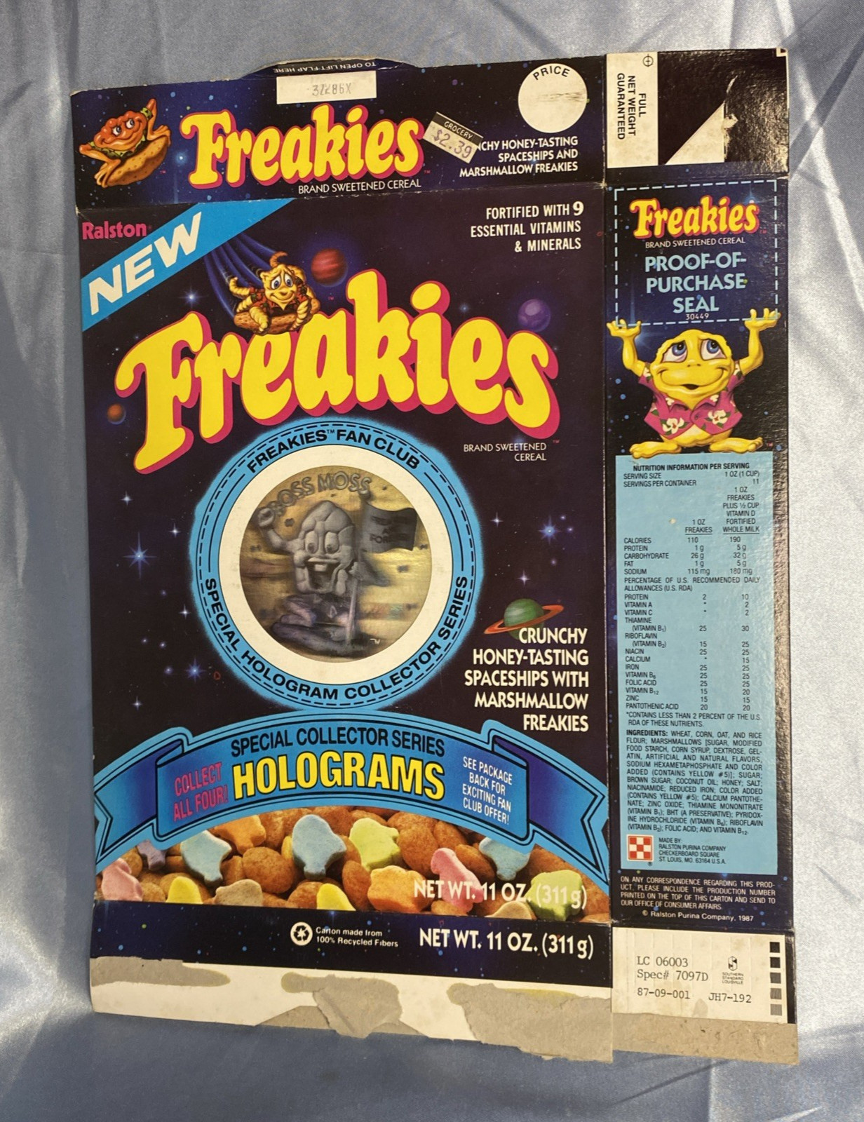 1980s FREAKIES CEREAL BOX Boss Moss Hologram \