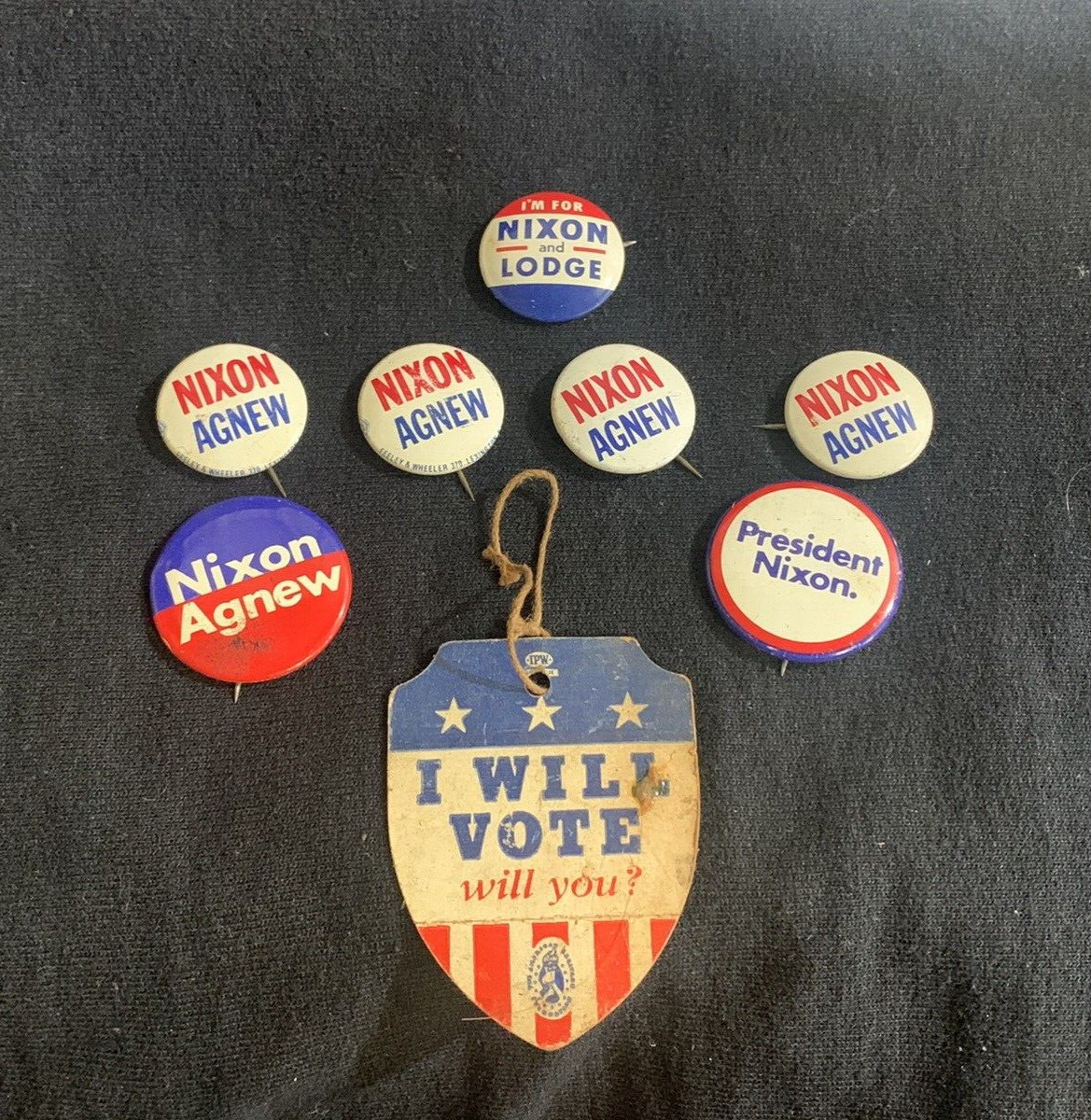 Vintage 8pc President Richard Nixon Campaign Pin Buttons Collection (14C)