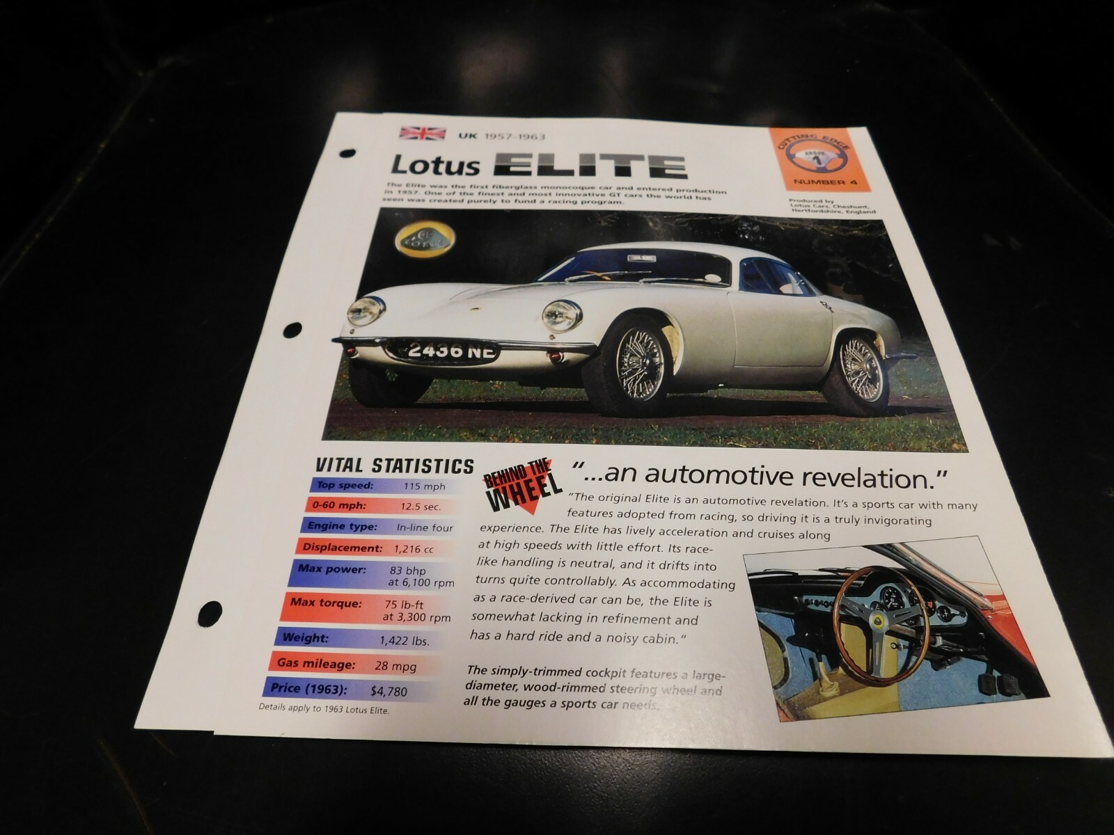 1957-1963 Lotus Elite Spec Sheet Brochure Photo Poster 58 59 60 61 62