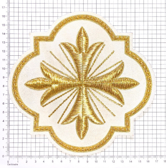 Liturgical Church Emblem Holy Cross Embroidered Sew On for Vestment Gold