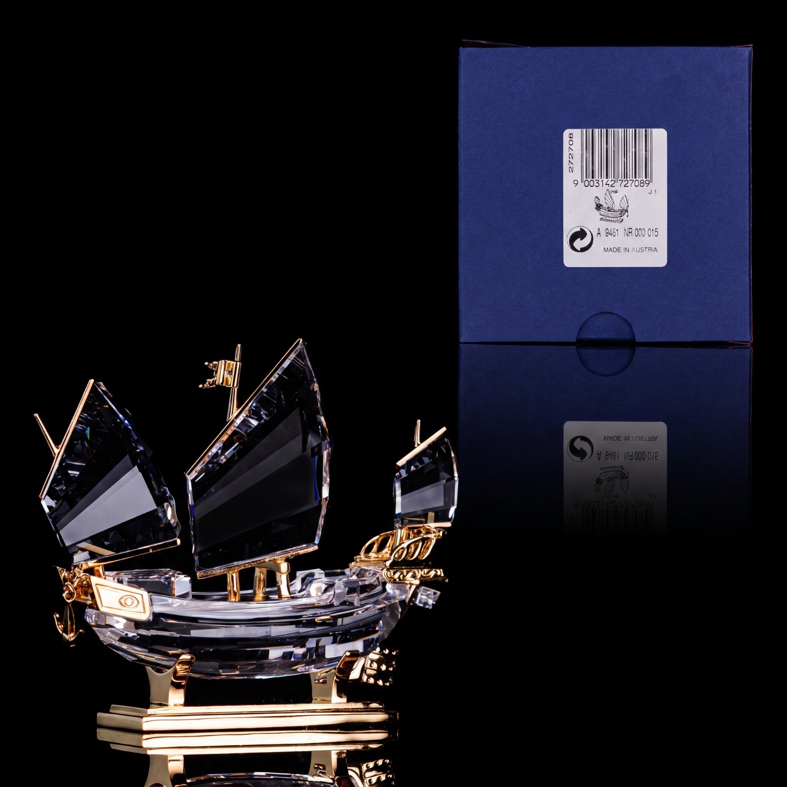 Swarovski Figurine Crystal Memories Gold Journeys Chinese Junk 272708