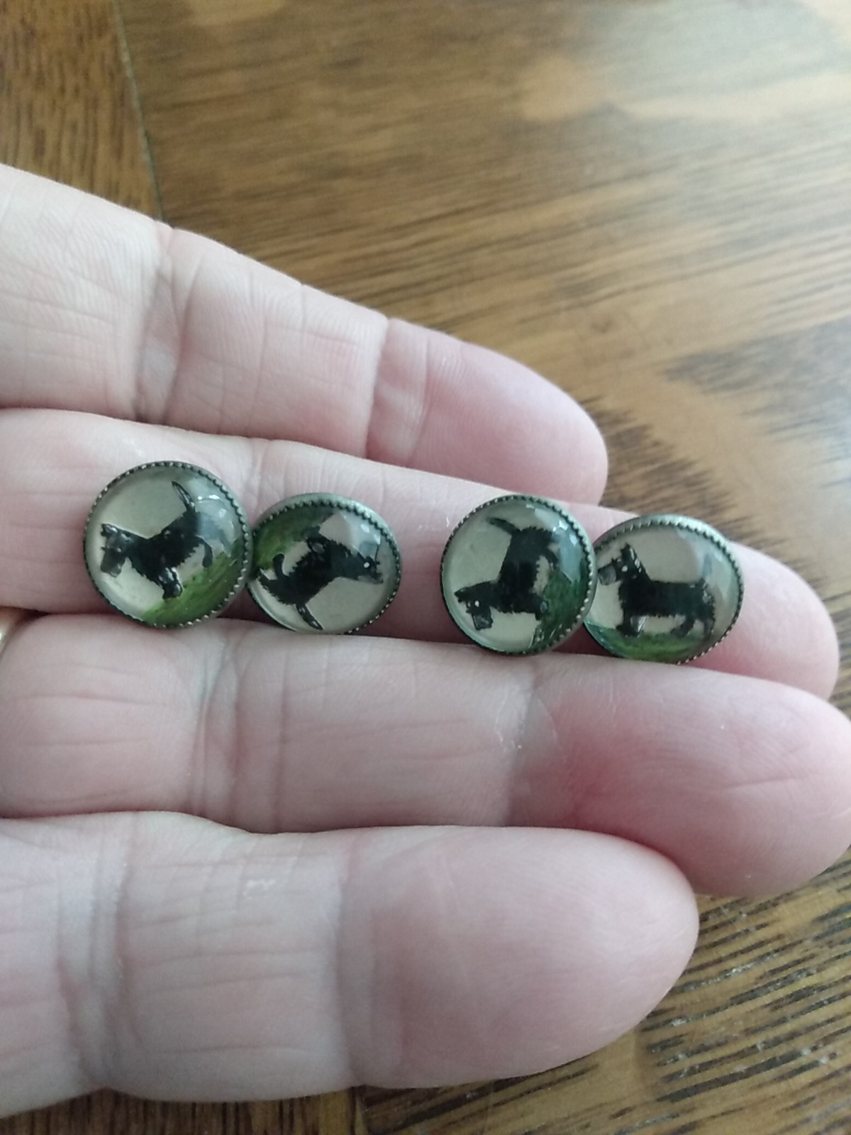Antique Intaglio Glass( Goofus Glass) Scottie Dog Cuff Links Scottish Terrier
