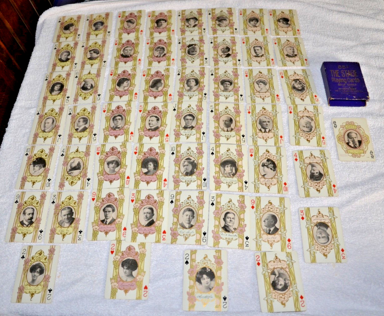 65X THE STAGE Theater Souvenir Playing Cards Gold Edges 1908 Complete w Box USA