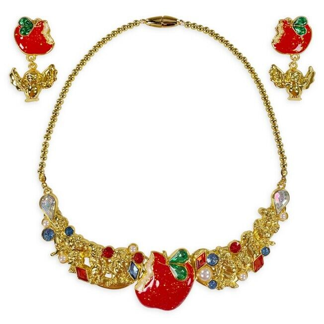 Disney Store Snow White Costume Jewelry Set Apple Princess Necklace Earrings NWT