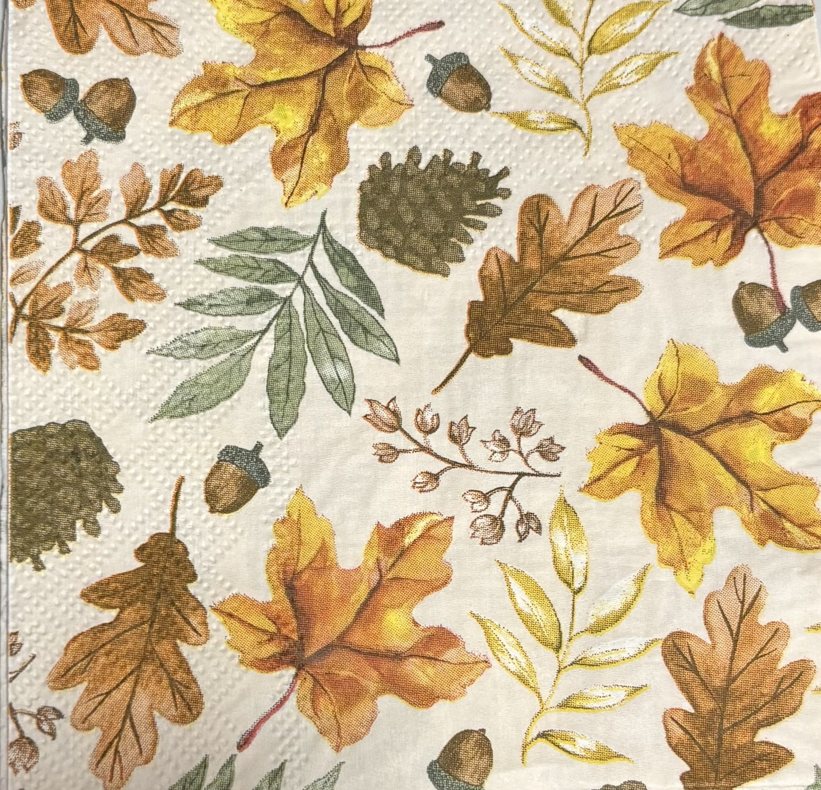 Two Individual Beverage Paper Decoupage Napkins Fall Autumn Leaves and Acorns